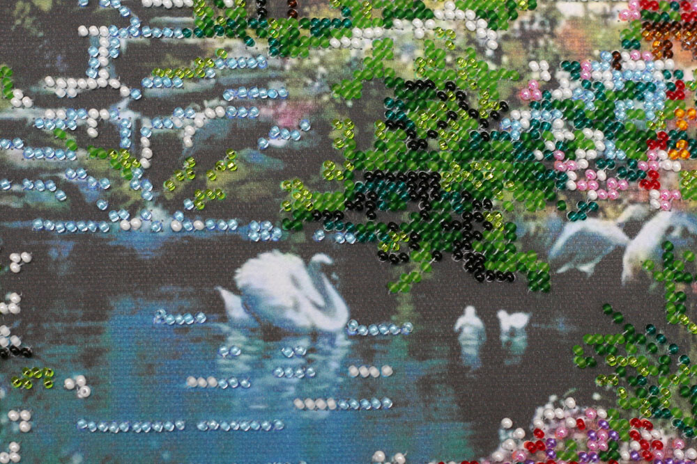 Bead Embroidery Kit “House at the lake” size 16.5″x11.8″ / 42.0×30.0 cm