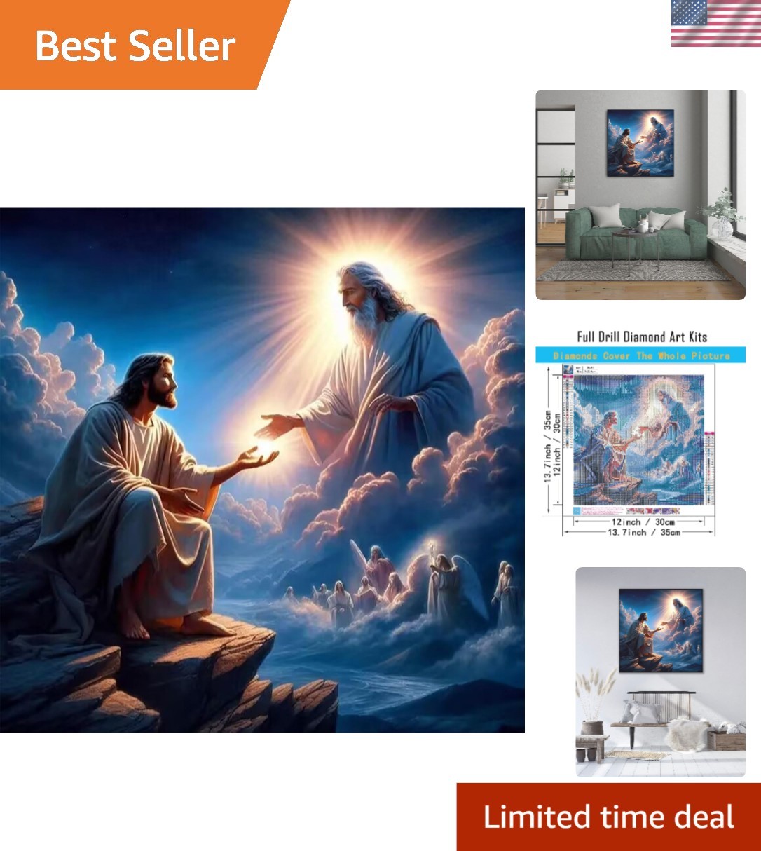 5D Diamond Painting Jesus Art Kit, Create Your Inspirational DIY Decor 13.7×13.7
