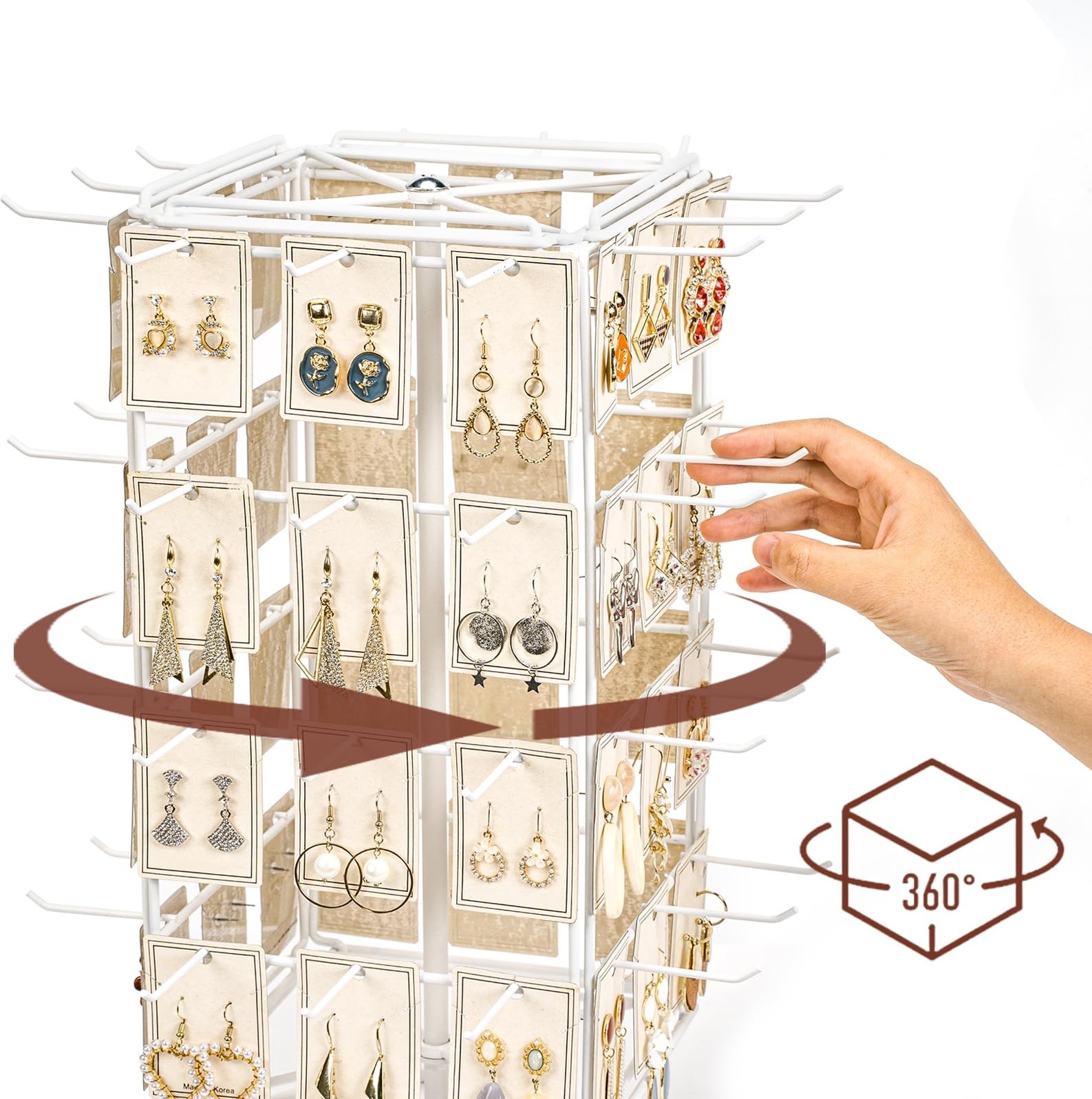 360 Rotating Earring Display Stands for Selling, 4 Tier Metal Earring Rack Ho…