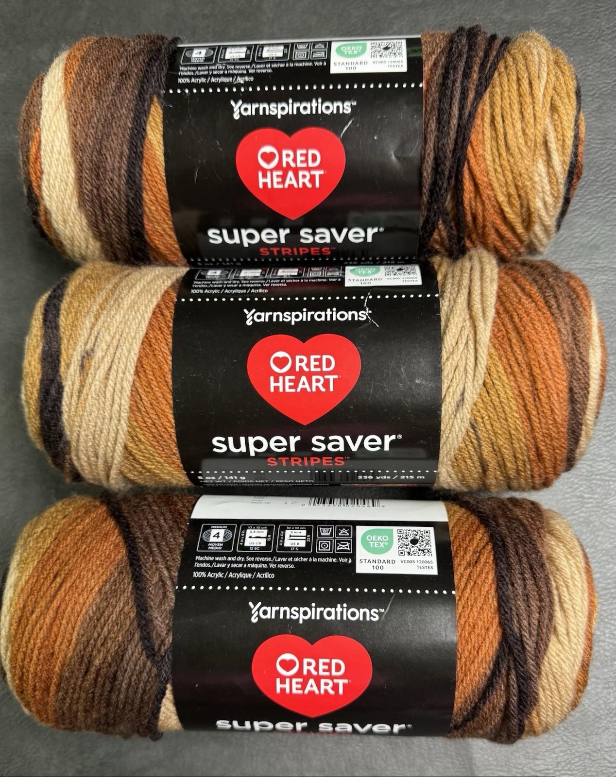 Red Heart Super Saver Latte Stripes, 5 Oz Skeins, 3 Pack