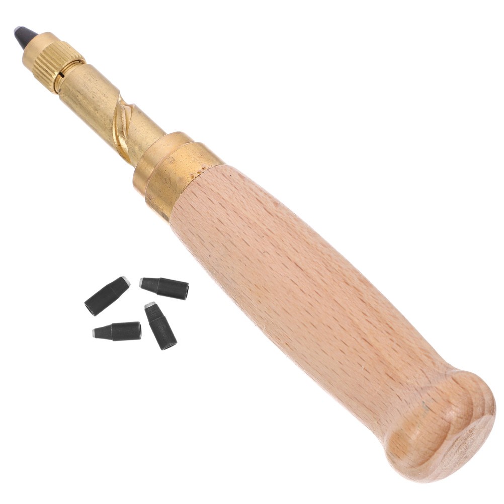 6Pcs Reusable Japanese Hole Punch Kit with Wooden Handle Brass Tips
