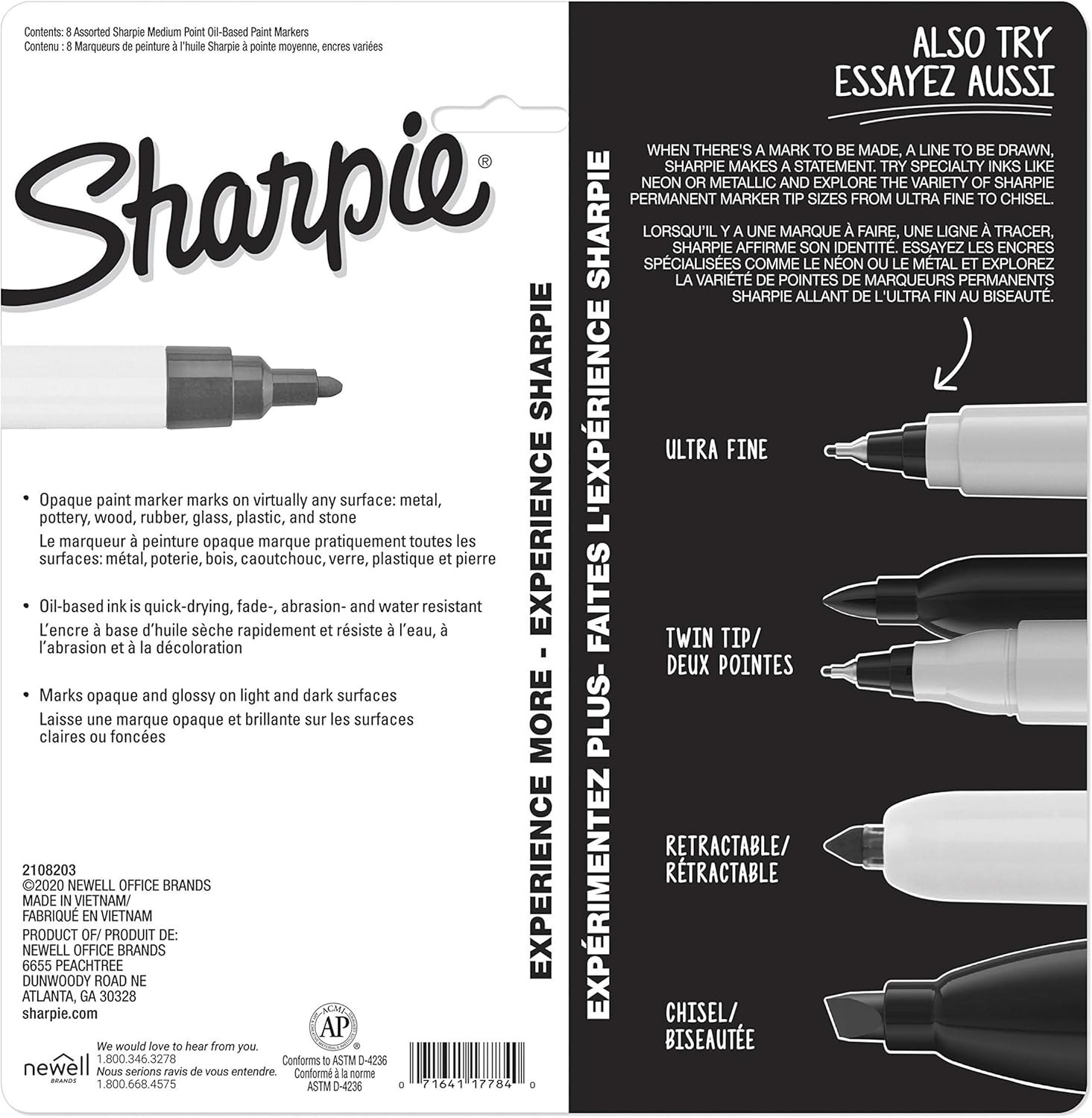 Sharpie Oil-Based Paint Markers 8-Pack Medium Point Assorted Colors Art Painting
