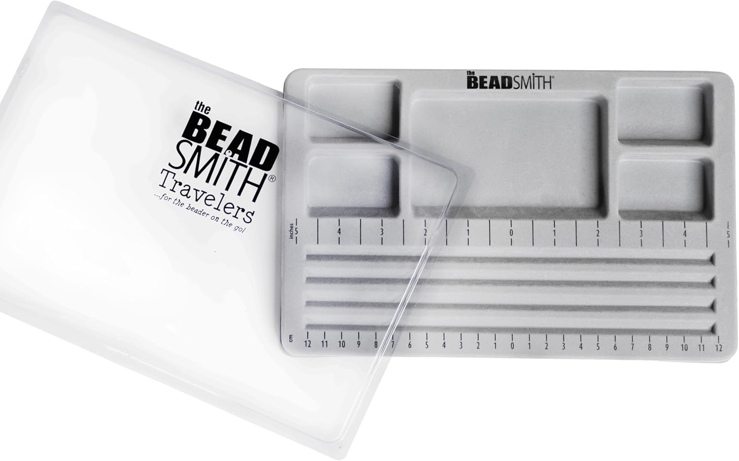 Mini Bead Board – Grey Flocked, 4 Straight Channels, 5 Recessed Compartments, 7.