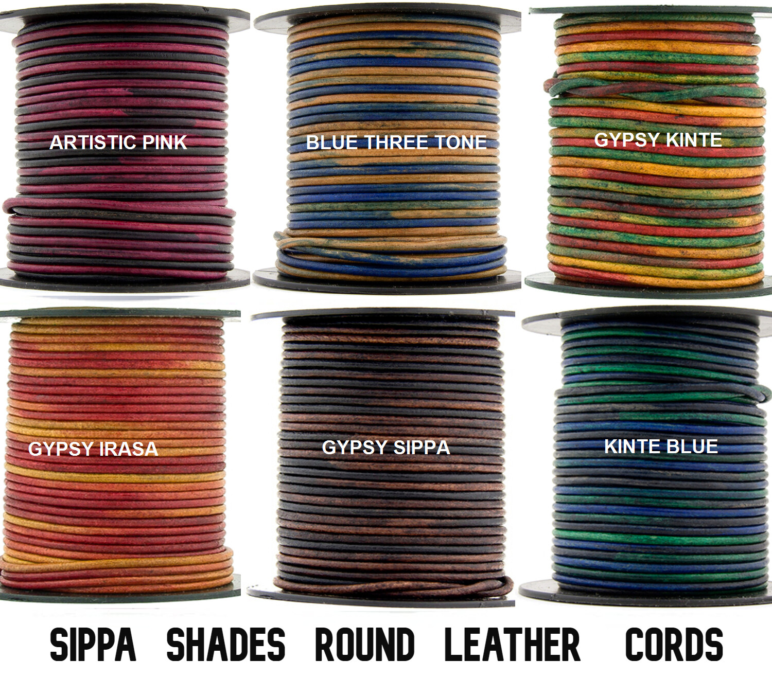 Xsotica® Round Leather Cord-Sippa Shades-1,1.5,2.0 MM-10Feet,10,25,50,100 Meters