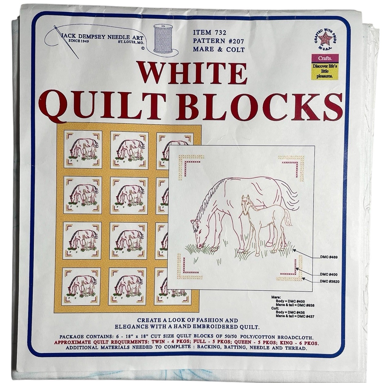 Jack Dempsey Stamped White Quilt Blocks 18″X18″ 6/Pkg Mare & Colt #732-207