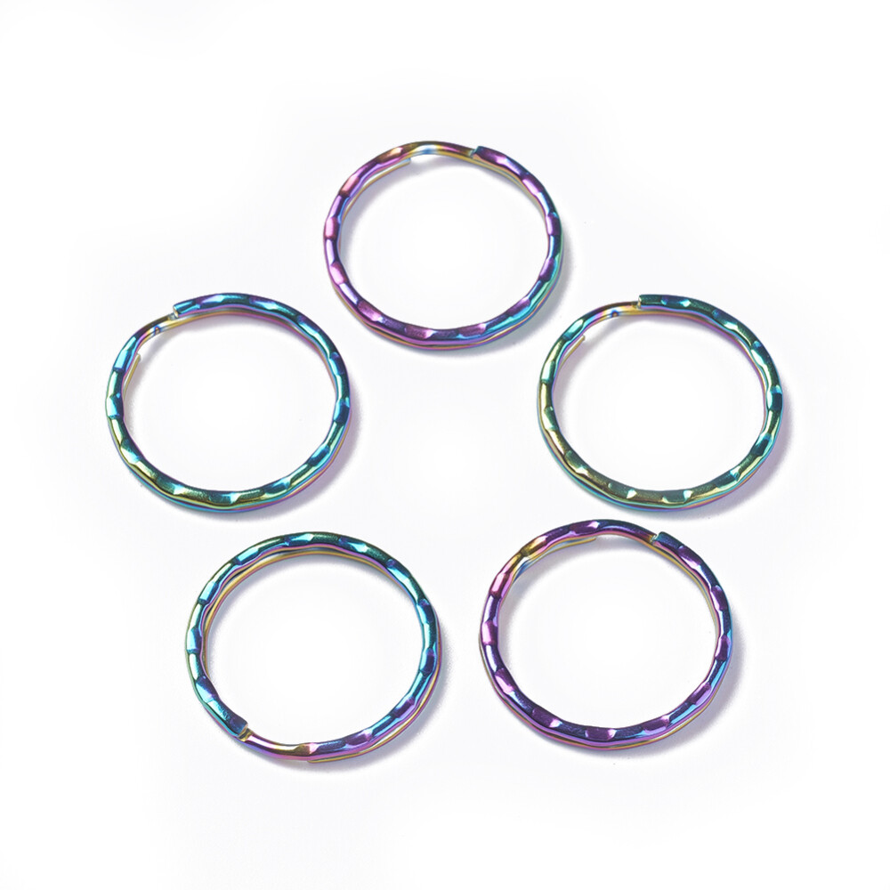 Stainless Steel Rainbow Split Key Rings 25mm ~ 1″ Hammered Iridescent