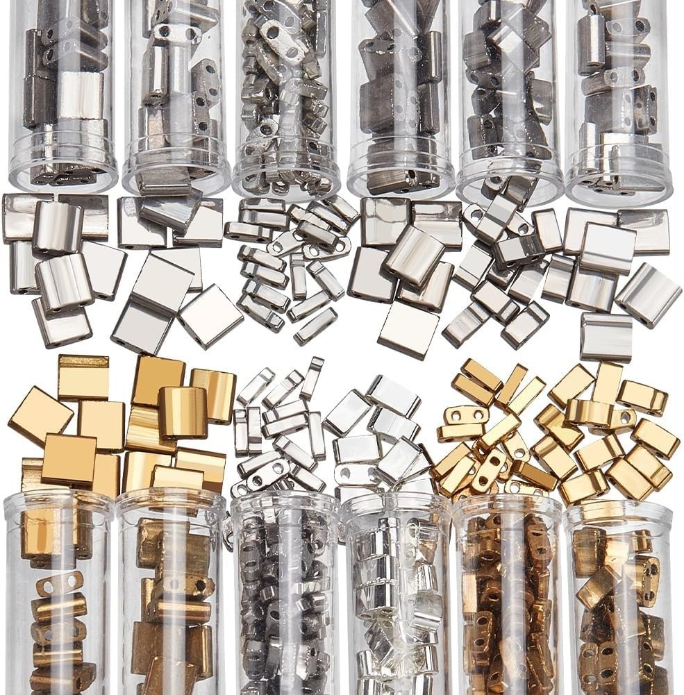 about 468 Pcs 3 Sizes 2-Hole Beads, 3 Colors 1/4 Half 5X5Mm/5X2Mm/5×1Mm Mini Jap