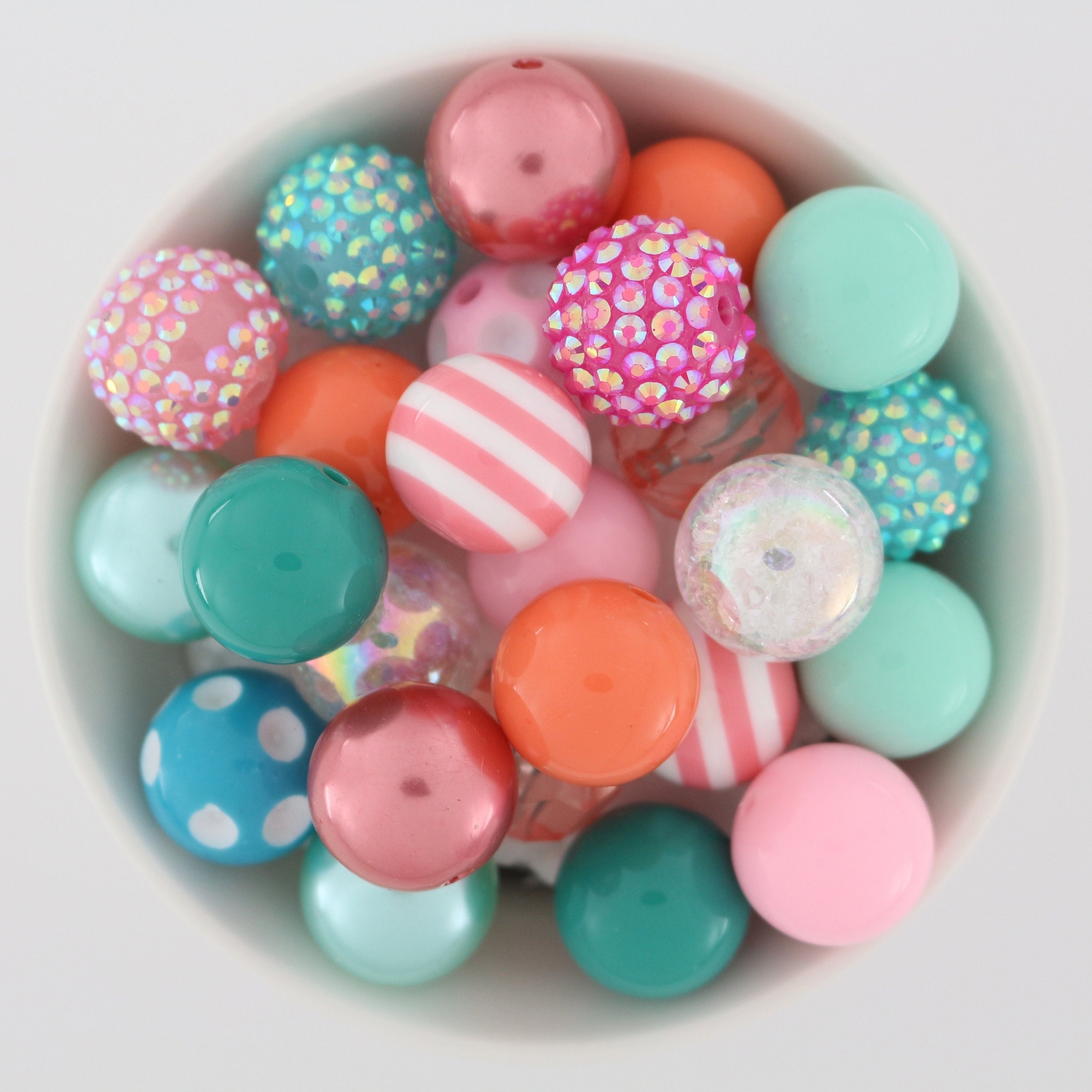 20mm Chunky Bubblegum Beads, Mixes, Light Blue Teal and Peach, for Pens & Crafts