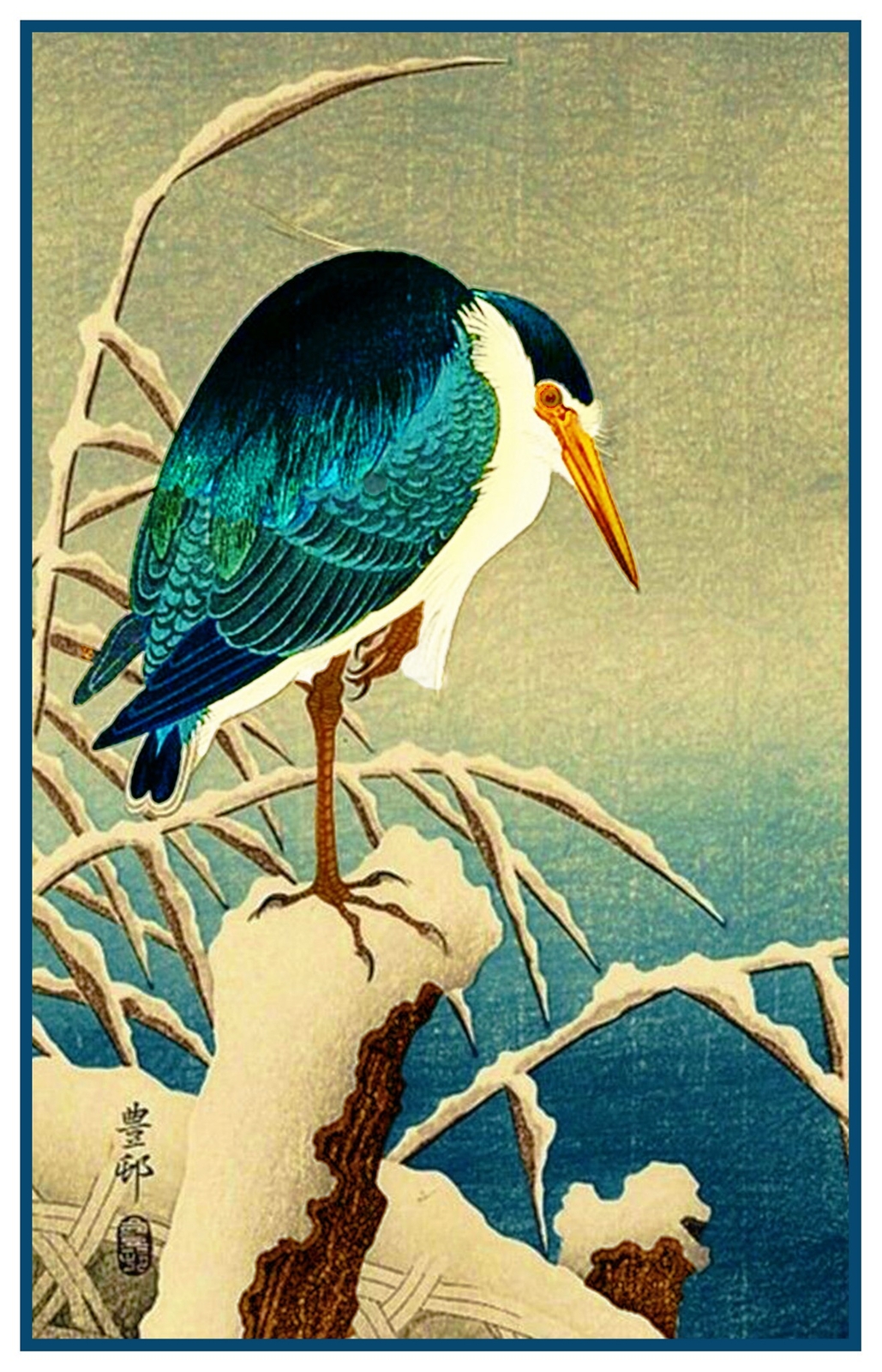 Ohara Shoson Koson Blue Heron in Snow Bird Counted Cross Stitch Pattern