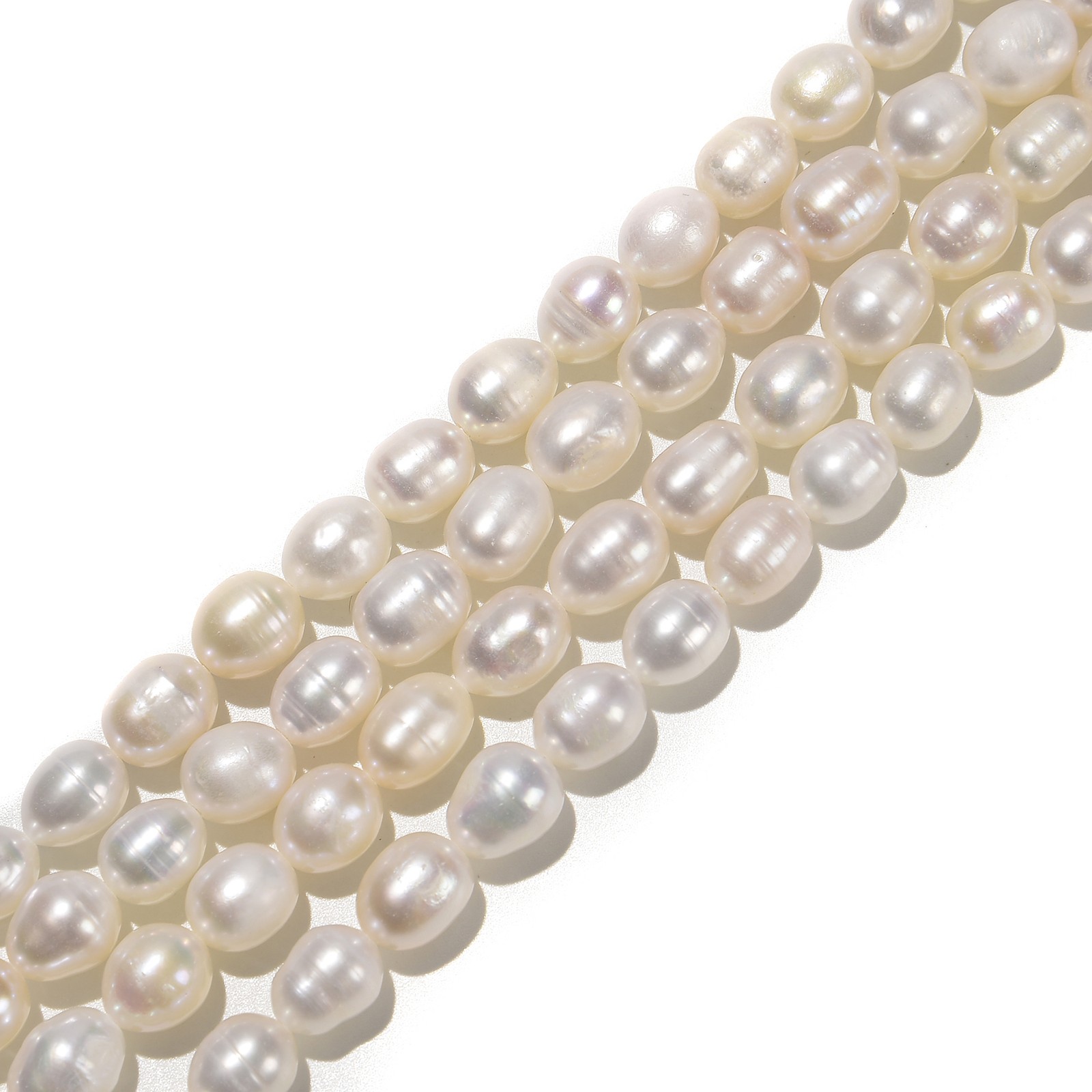 Fresh Water Pearl White Oval Rice Beads 6x8mm 7x9mm 8x10mm 15″ Strand