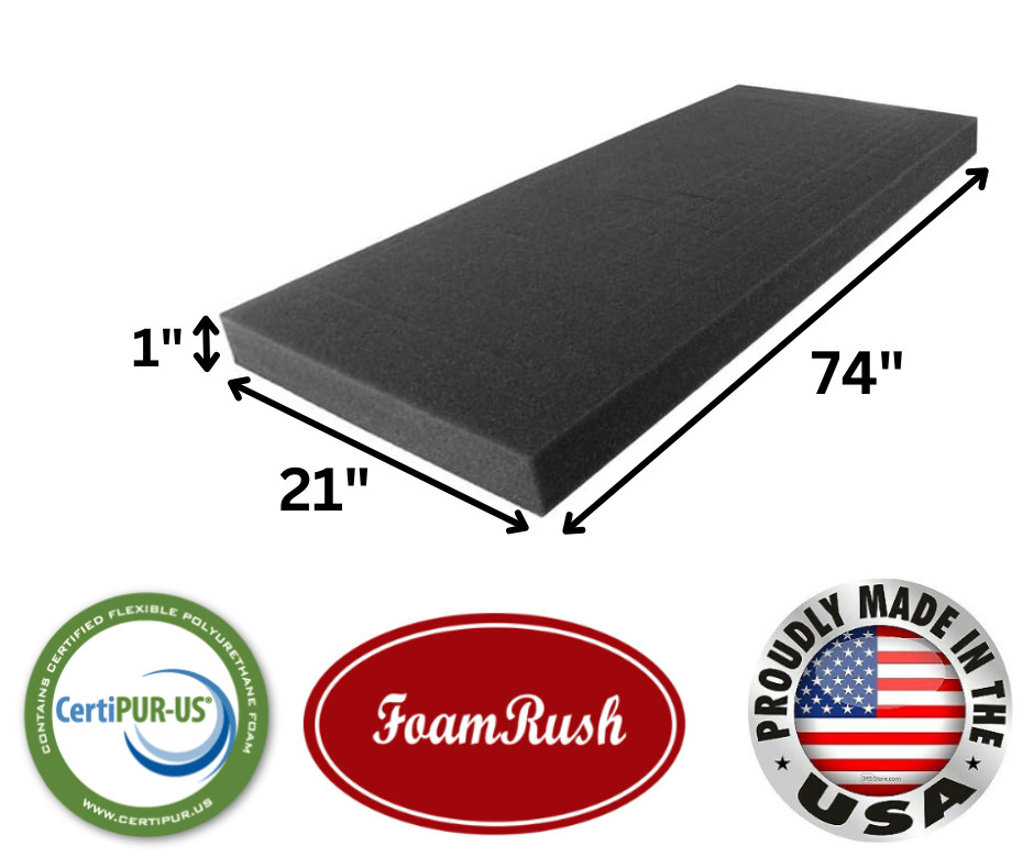 FoamRush 21″ x 74″ Charcoal High Density Upholstery Foam Cushion Medium Firm USA