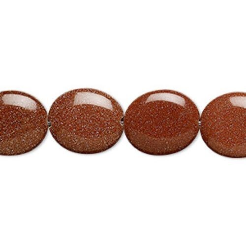 Brown goldstone bead (glass) (man-made), 14x10mm flat oval. Sold per 15-1/2″ to