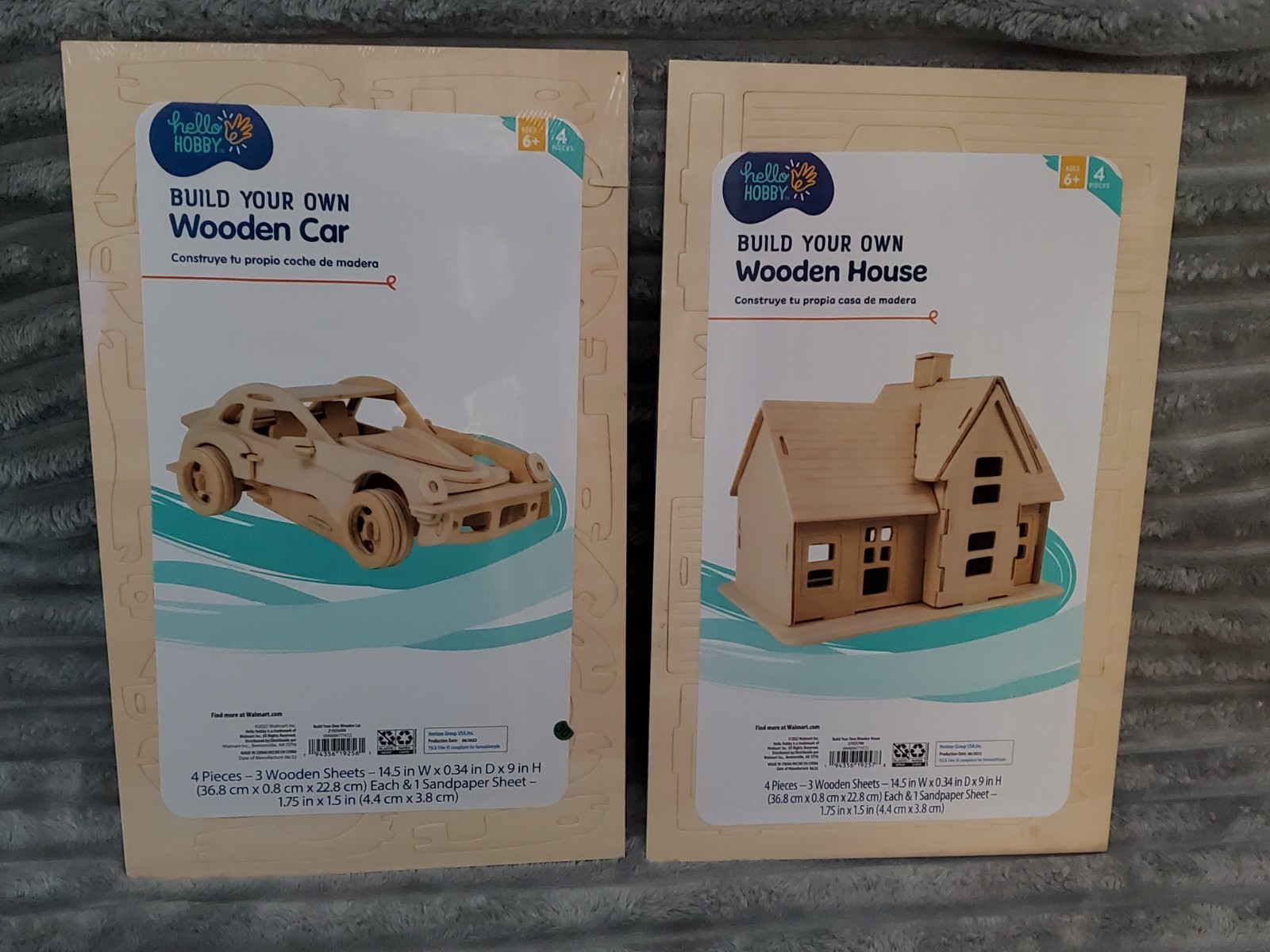 Hello Hobby Build Your Own Wooden Car/Wooden House 2 Sets Combo~ Brand New