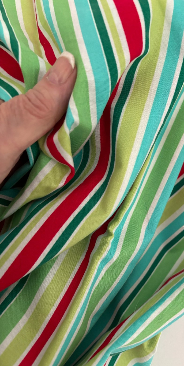 Vtg 1/2Yd 44X18 MICHAEL MILLER Vibrant STRIPE Cotton Quilt FABRIC Green Blue Red