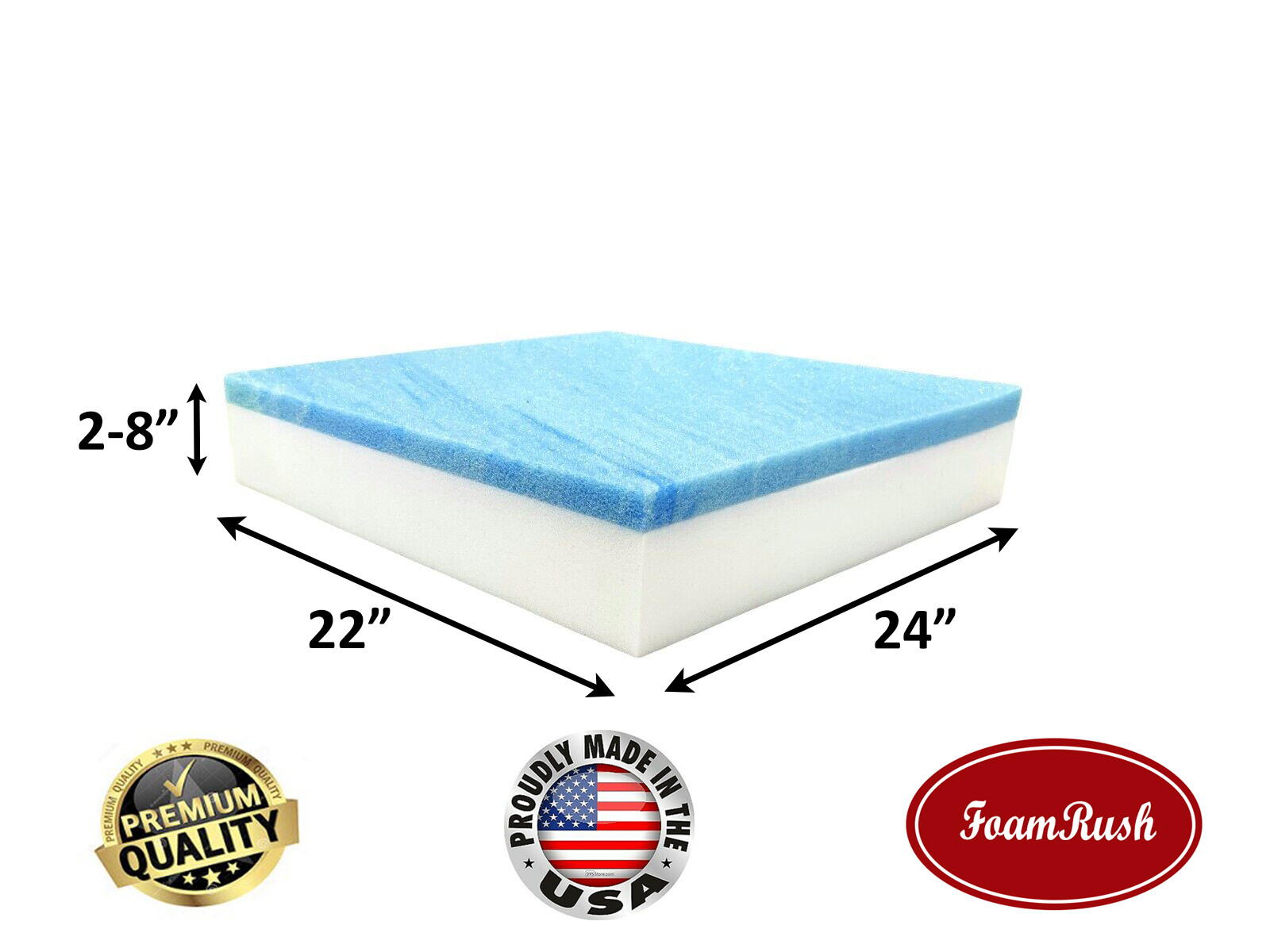 FoamRush 22″ x 24″ Cool Gel Memory Foam Upholstery Square Cushion (Made in USA)