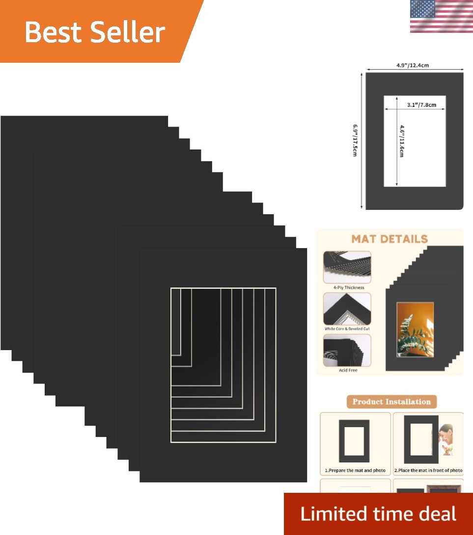 12 Pack Minimalist Black 5×7 Picture Mats for 3.5×5 Photos – Bevel Cut Design