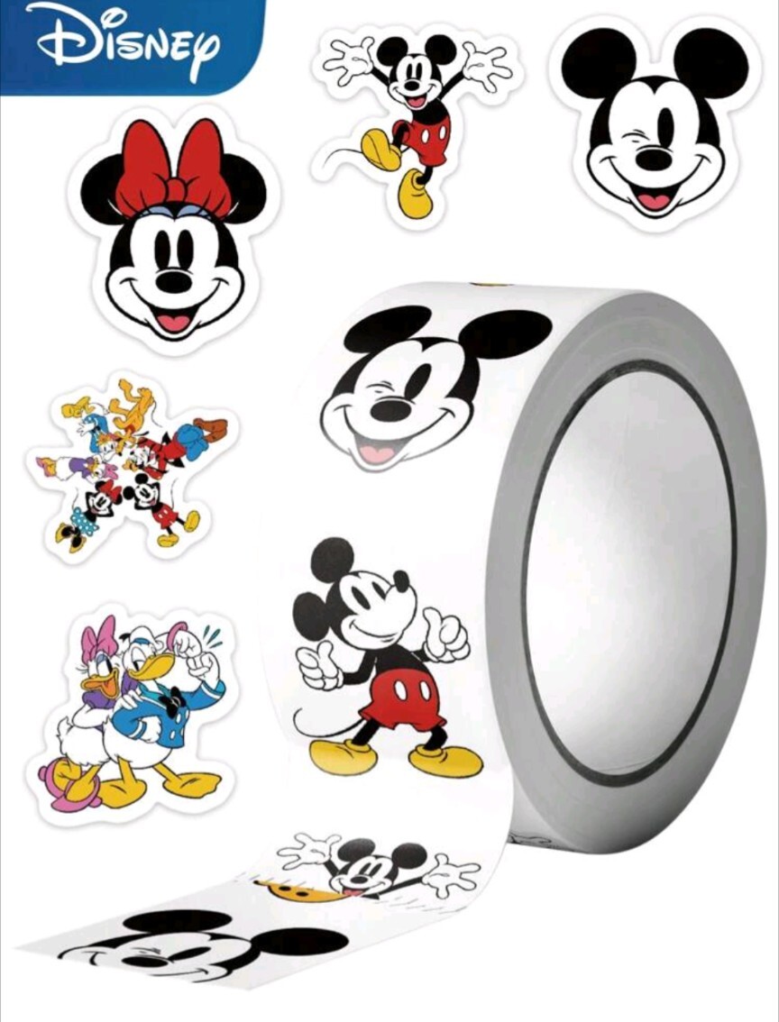 500 pc Sticker Roll Disney Mickey Mouse And Friends Semi Gloss Self Adhesive NEW