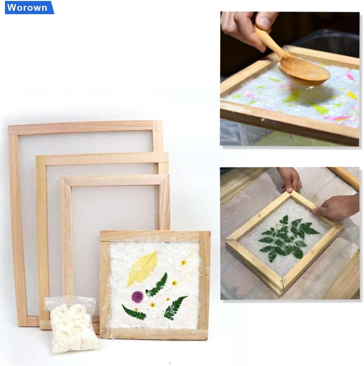 4 Sizes 2 in 1 Wooden Paper Making Screen, Paper Making Mould, Wooden Paper Maki
