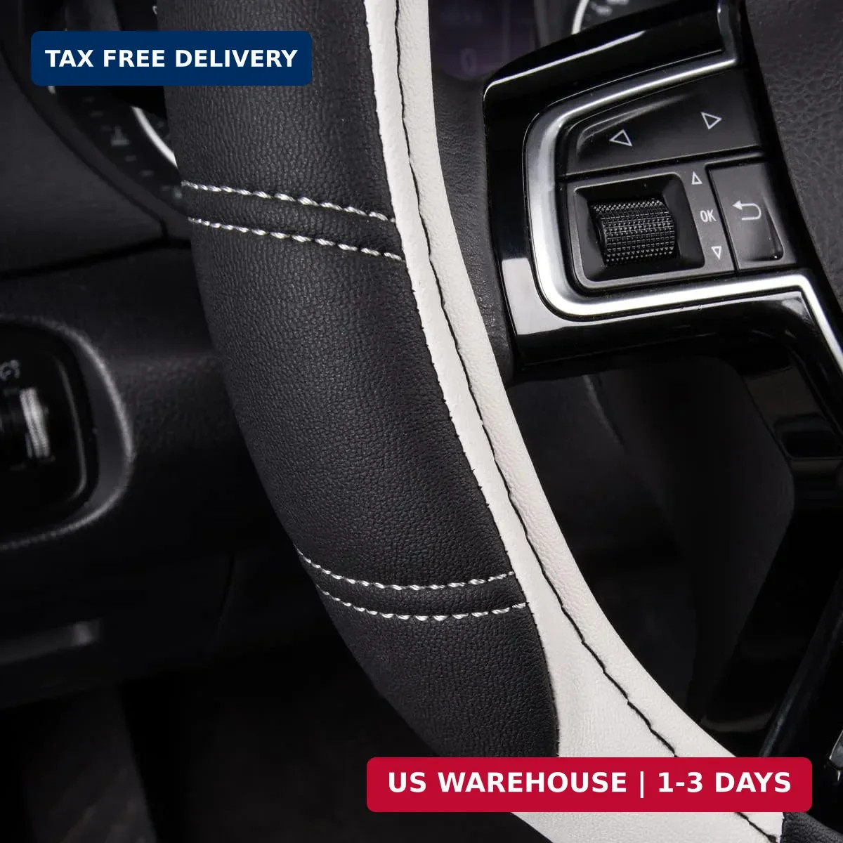 CAR PASS Line Rider Microfiber Leather Sporty Steering Wheel Cover Universal Fit