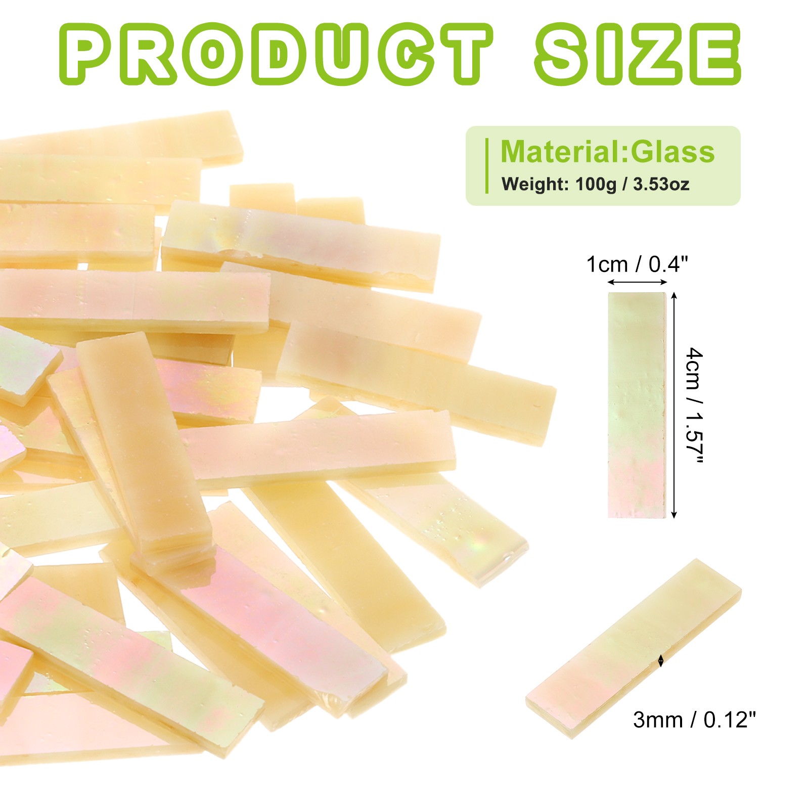 Stained Glass Strip, Iridescent Khaki Mosaic Tiles 100g/3.53 oz