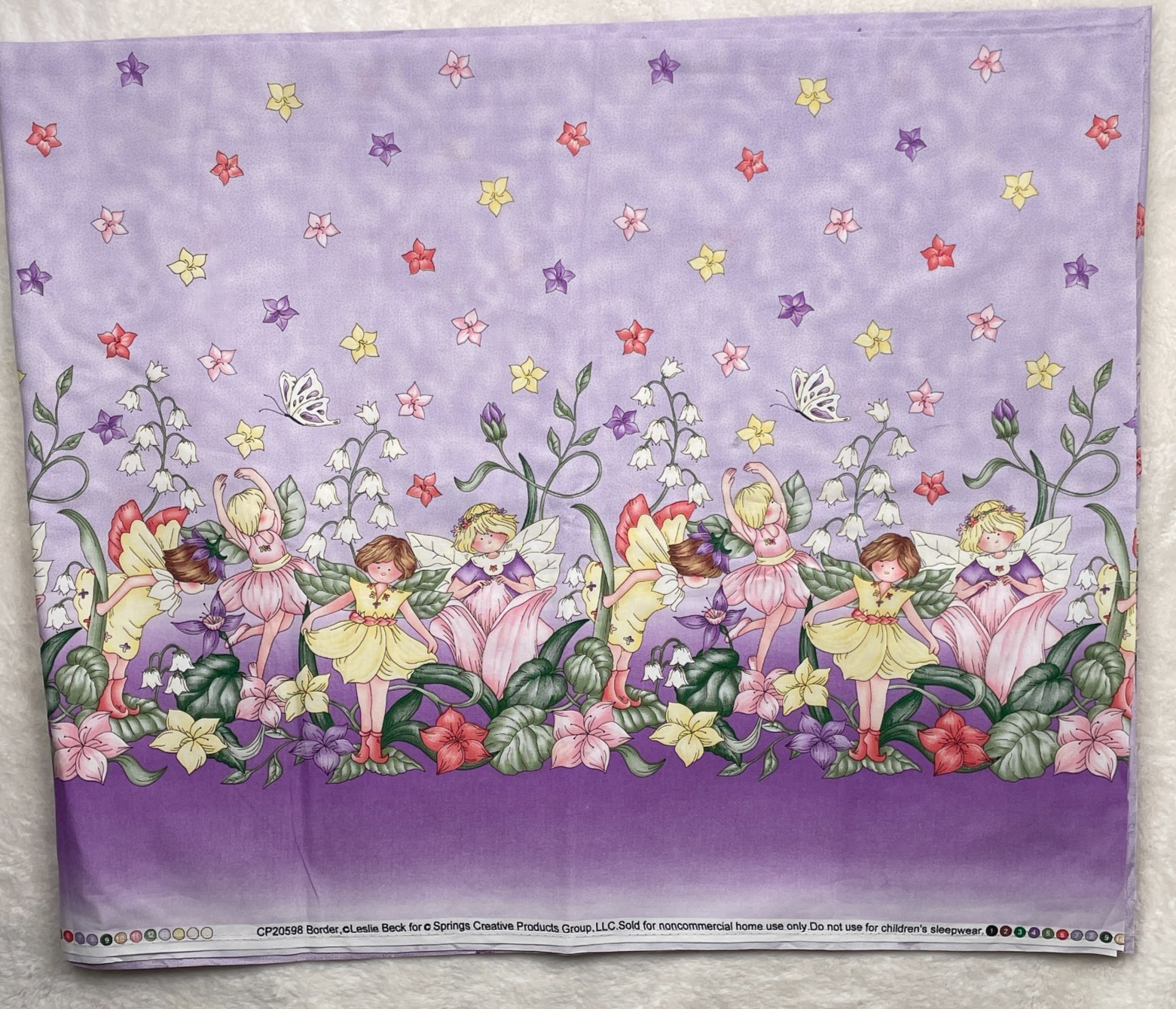 Leslie Beck Border Fabric Fairies Flowers Purple Springs Creative 2yds 34″ x 44
