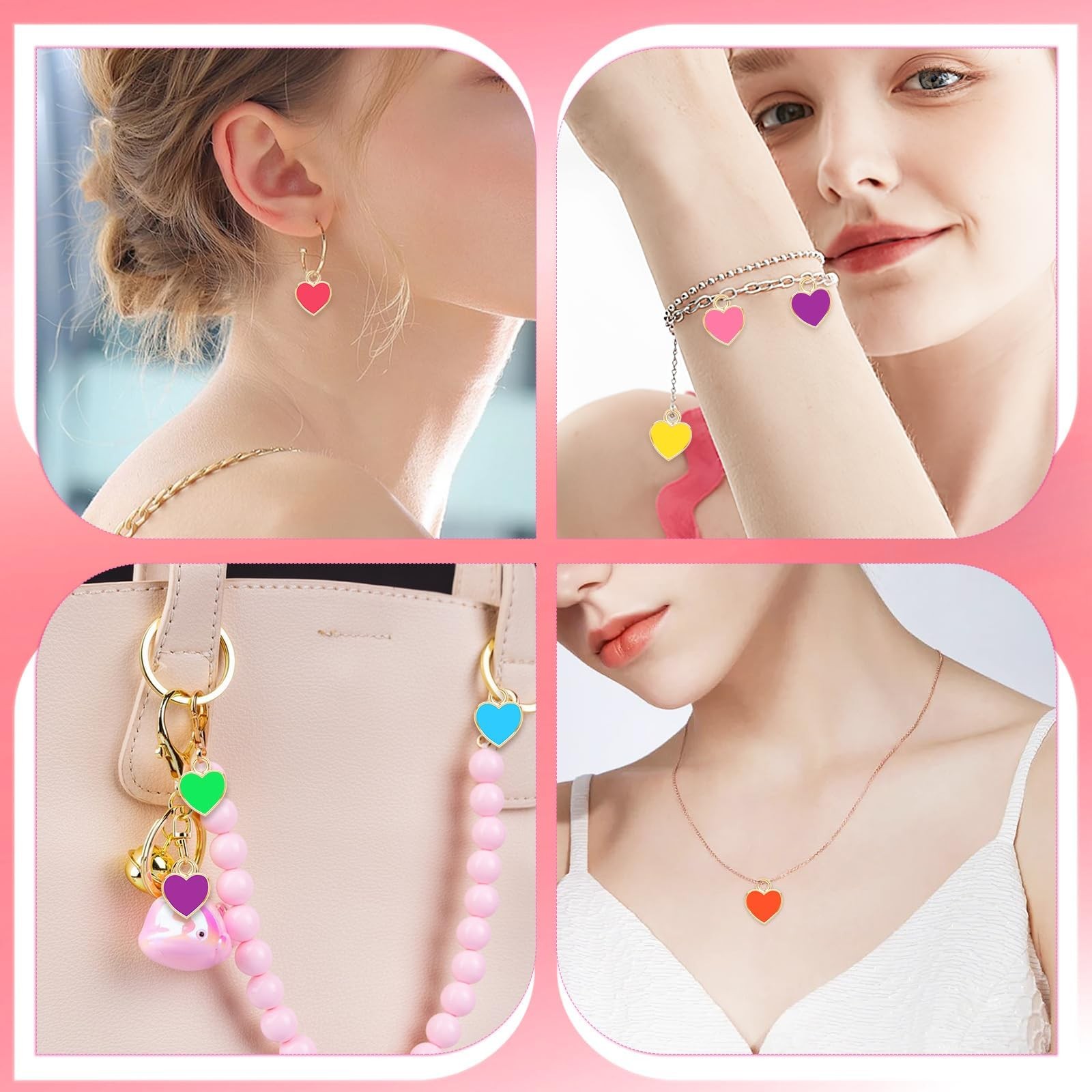 MARFOREVER 120 Pcs Heart Charms for Jewelry 0.39 x 0.47 inch, 10 Colors