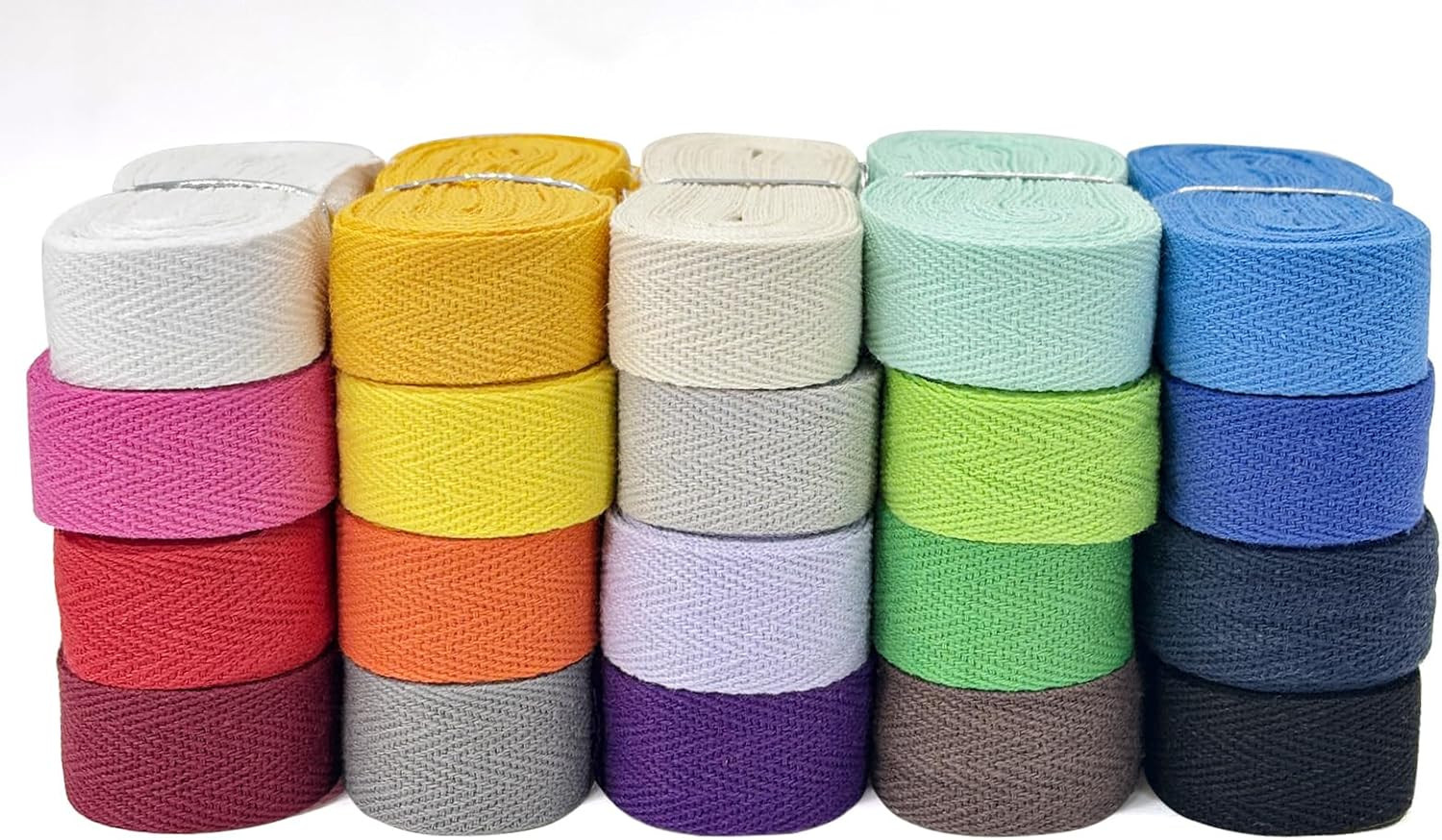 Cotton Twill Tape Ribbon – 100 Yards 3/4Inch, 20 Colors Webbing Straps Herringbo