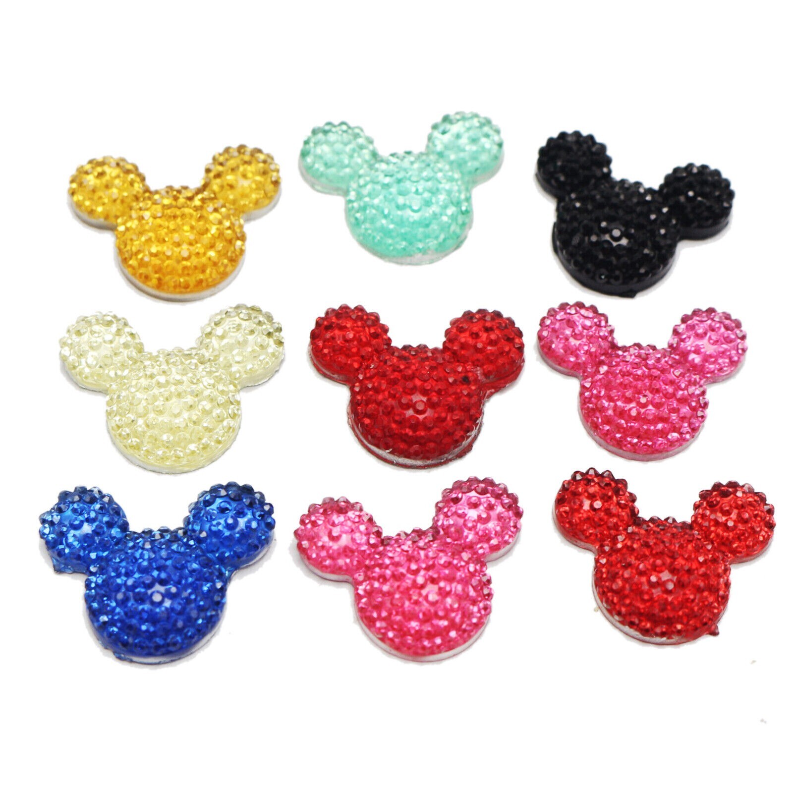 20 Mixed Color Flatback Resin Dotted Rhinestone Gems Mouse Head 24X20mm