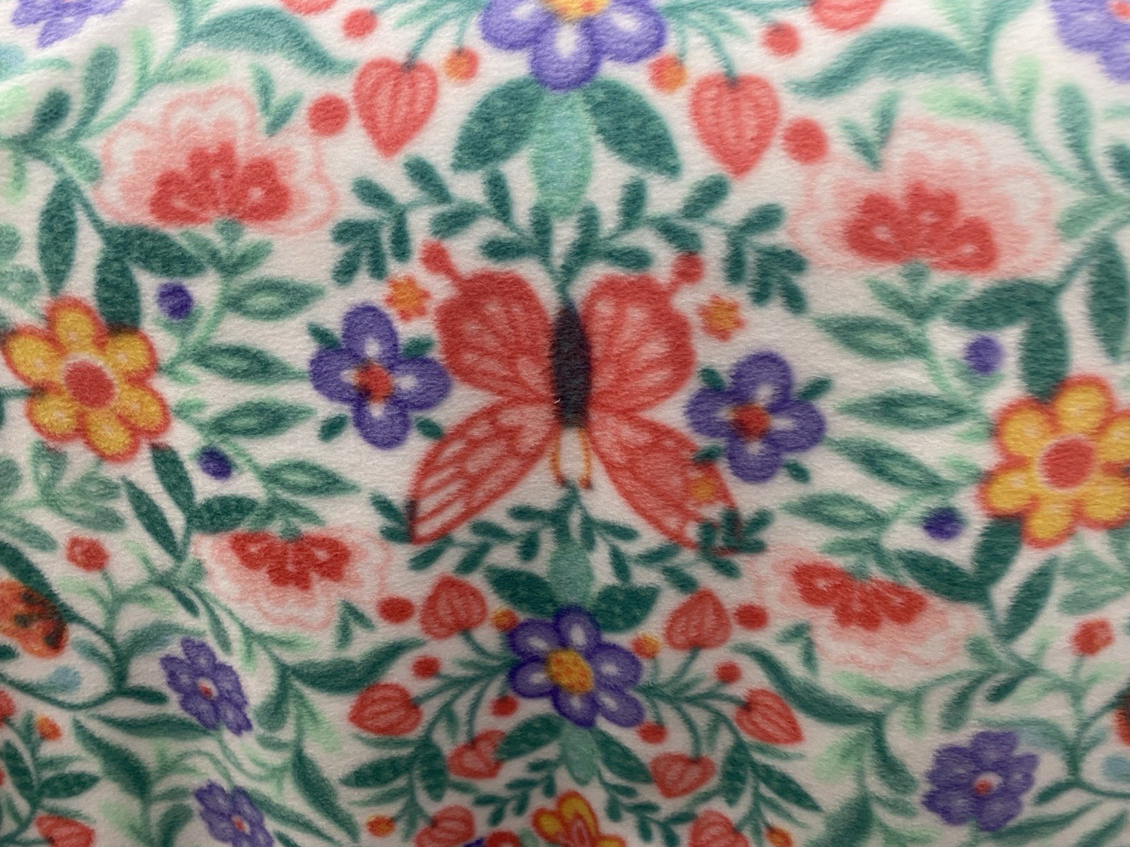 Colorful Flower Butterfly Fleece Fabric, 60” Wide, Sold By The Yard