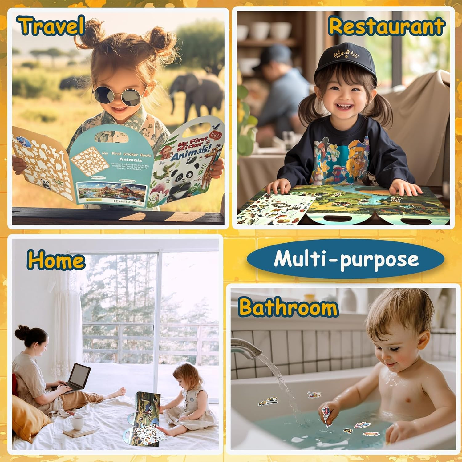 3-Pack Reusable Sticker Books for Toddlers 2-4 Years, Vehicles Truck, Animals