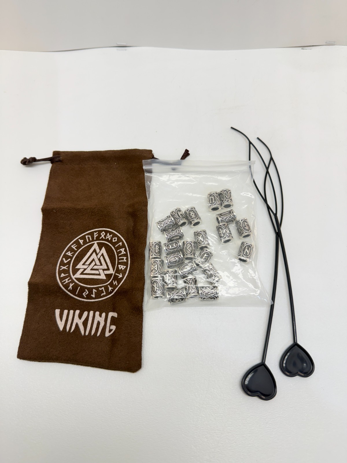 24 Pcs Viking Rune Beard Hair Beads Set Norse Elder Futhark Silver Tube Pouch