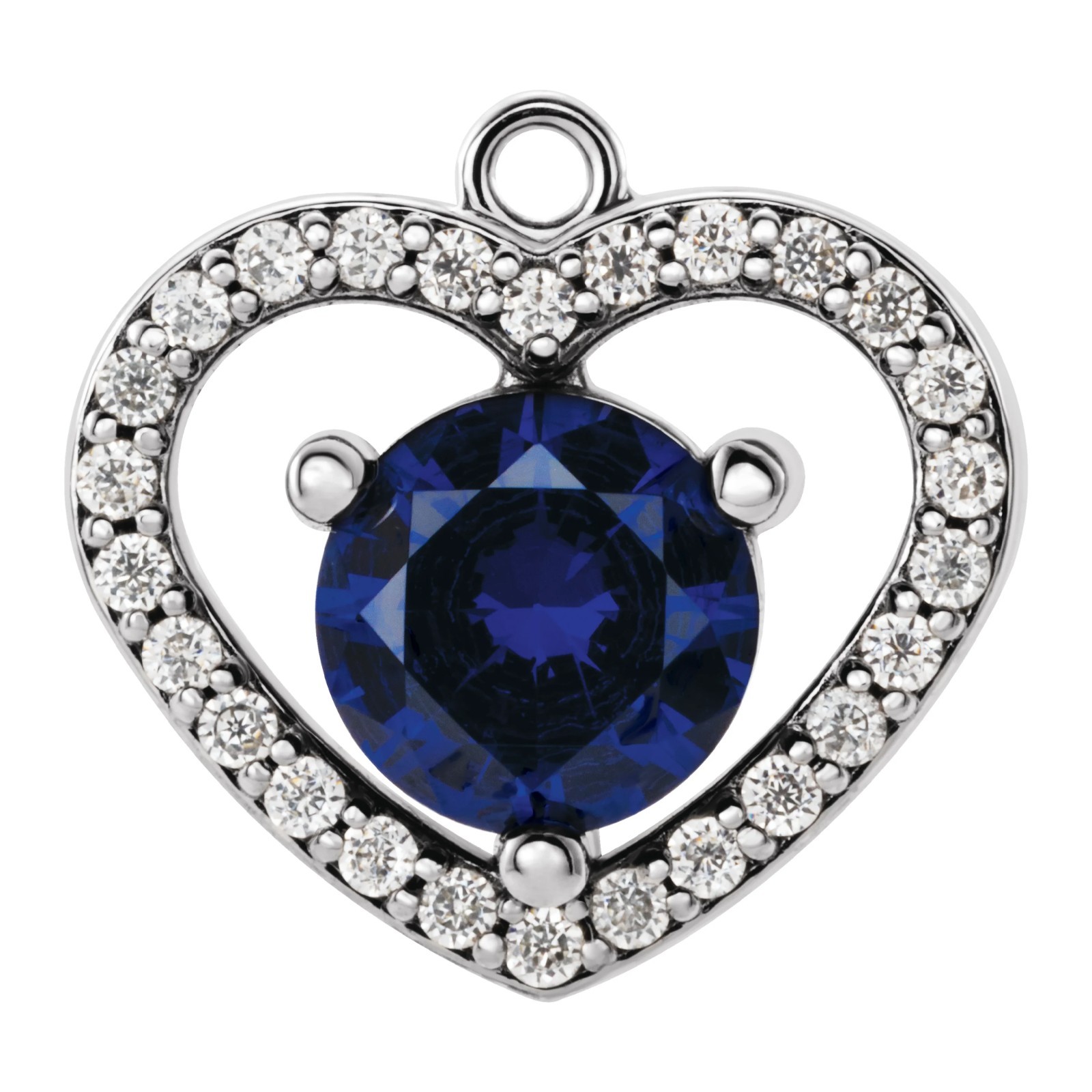 14K 18K Solid Gold, Platinum and Silver Round 3-Prong Heart Halo-Style Dangle
