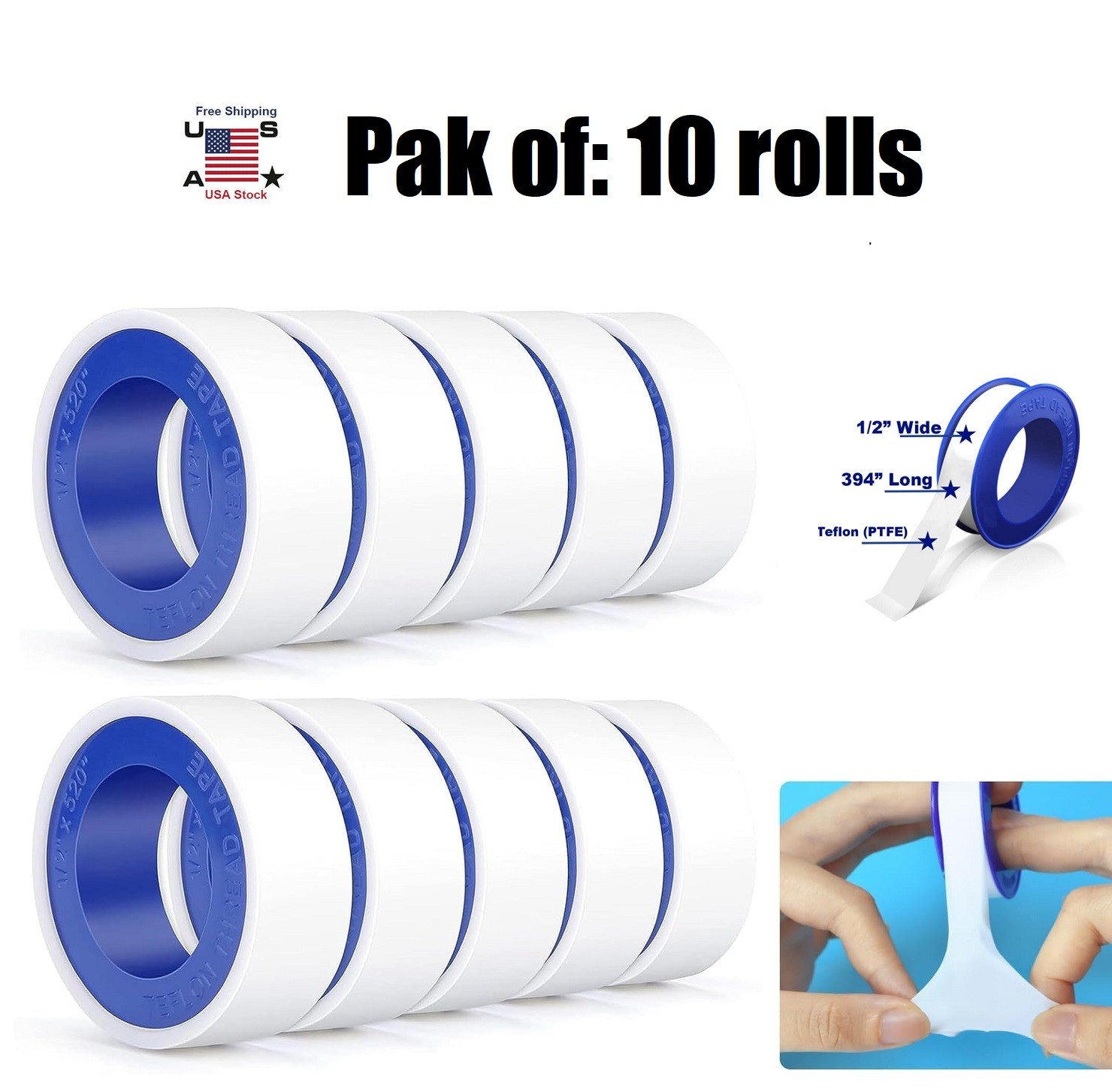 20Pcs Premium Plumbers Tape, Tape, PTFE Thread Seal Tape, High-Density US