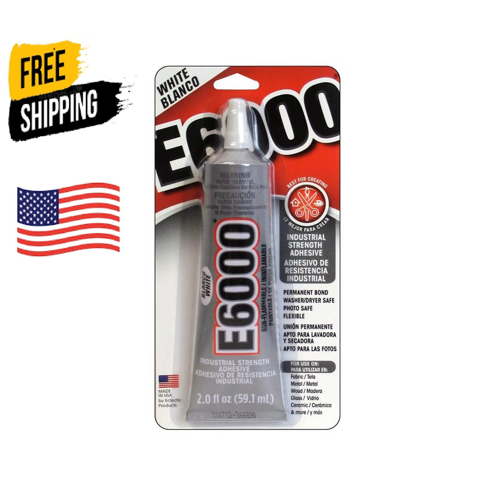 Eclectic E6000 Adhesive Glue, Industrial Strength, White, 800444, 2 fl. oz.