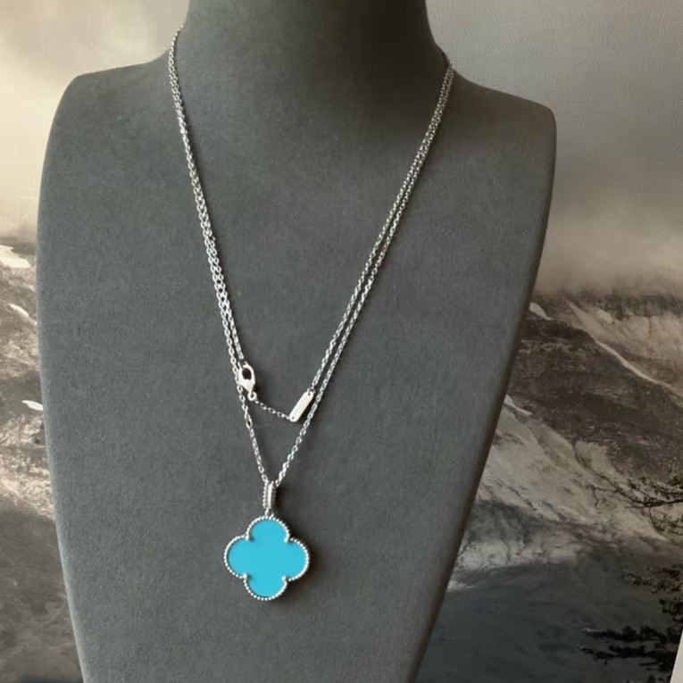 25mm Blue 925 silver white gold plated Flower necklace