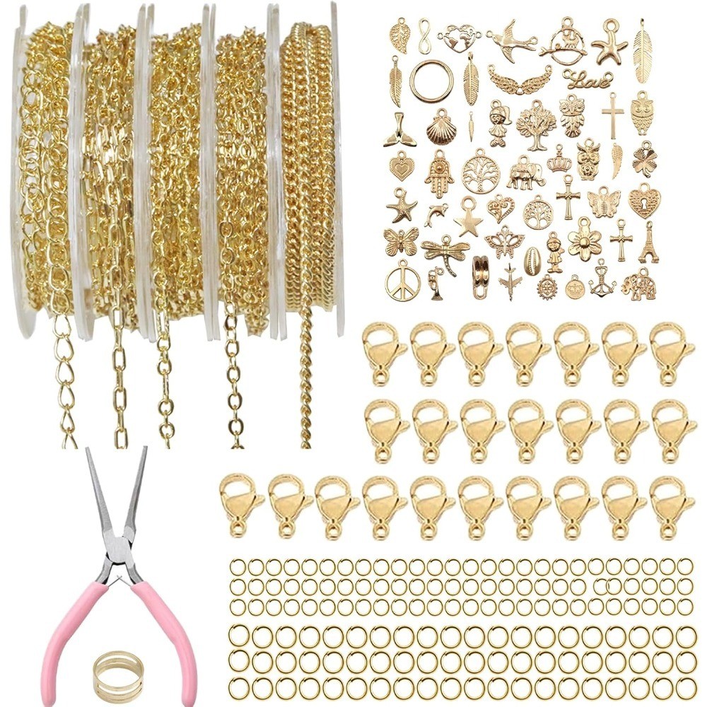 14K Gold Plated Jewelry Chain Bulk 16.4 Feet 5 Rolls DIY Necklace Bracelet