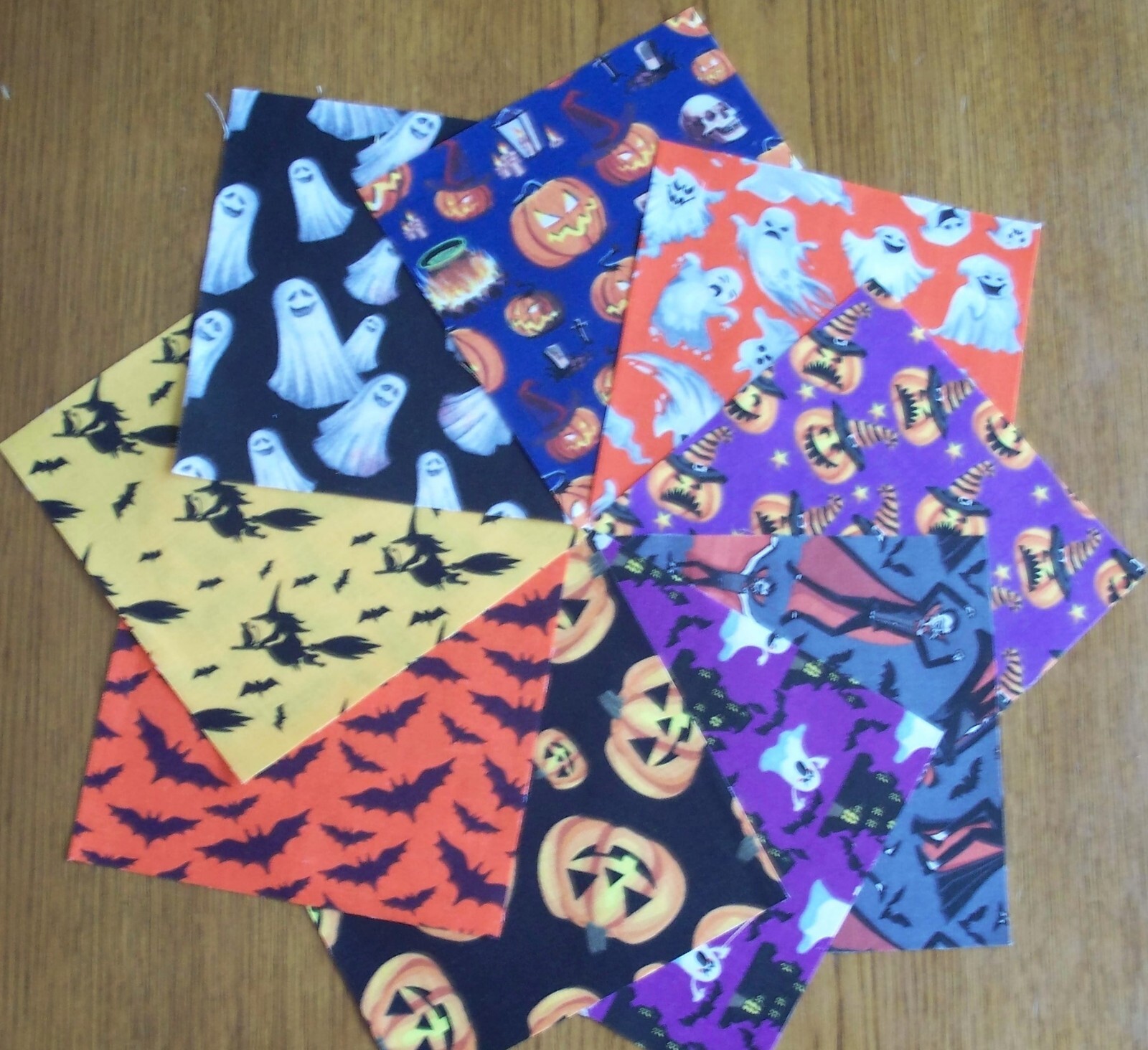 54 Halloween 5″ Quilt Squares Charm pack Pumpkins Bats Ghosts Vampires