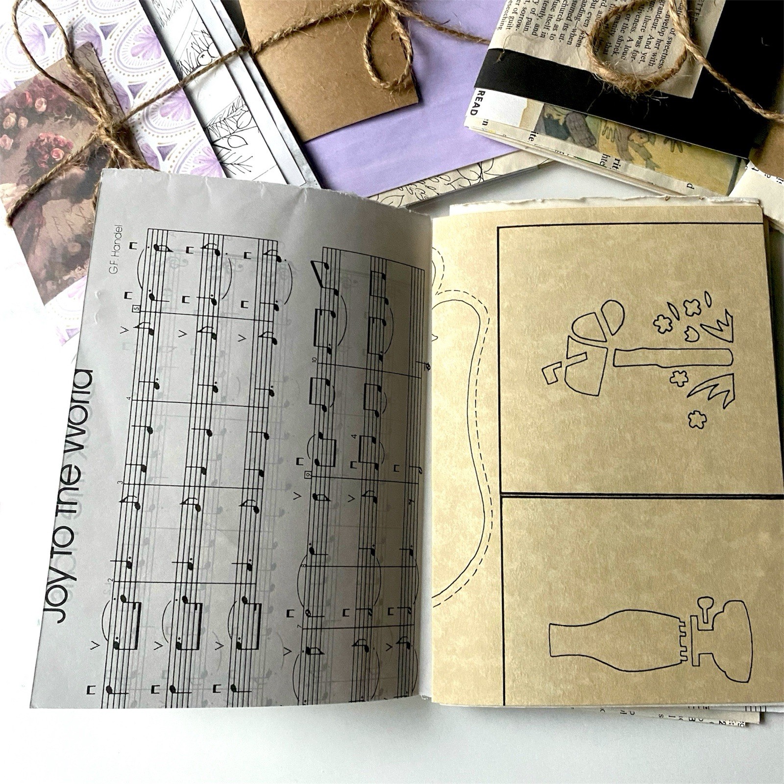 5pc Junk Journal Pages Handmade Paper Signatures Collage Scrapbook & Bookbinding