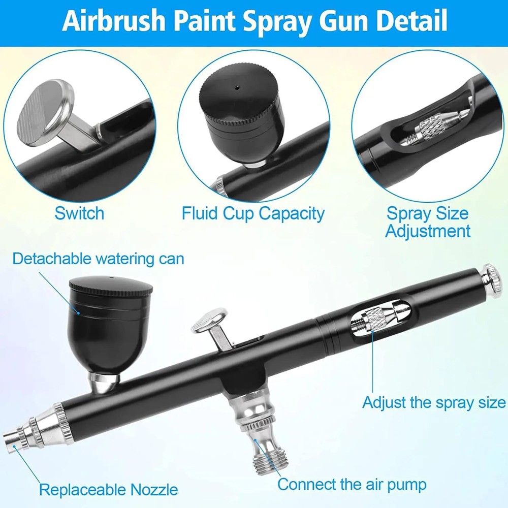 Gravity Feed 0.3mm Dual Action Spray Gun Airbrush Nail Art Paint Tattoo Tool Kit