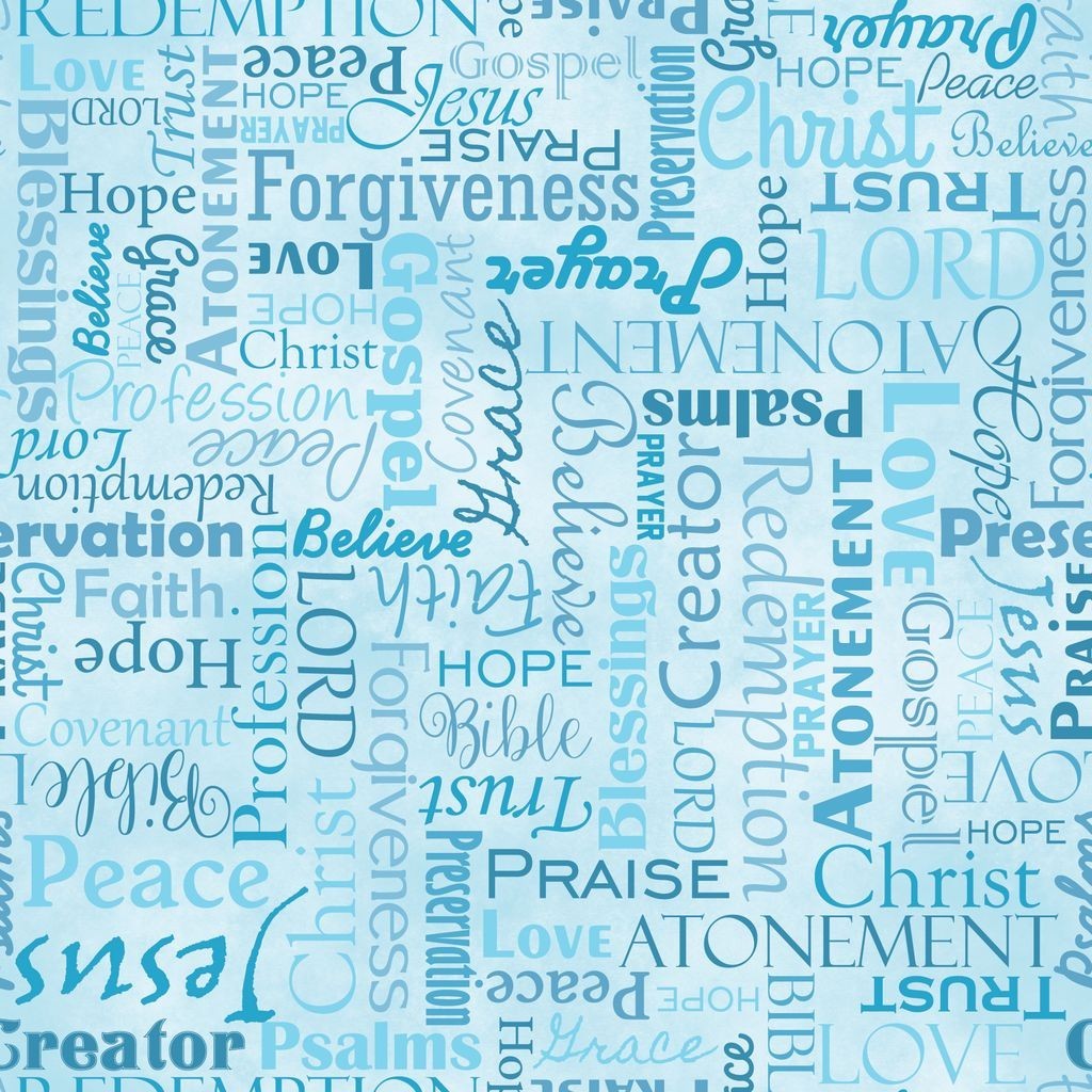 Cotton Words of Faith Religious Bible Words Blue Fabric Print by Yard D751.30