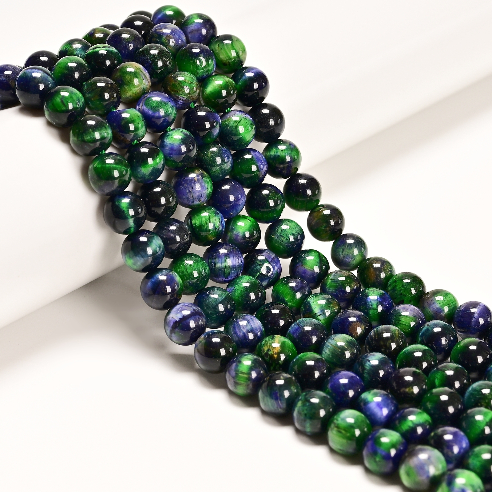Galaxy Green Blue Tiger Eye Smooth Round Beads Size 6mm 8mm 10mm 15.5″ Strand