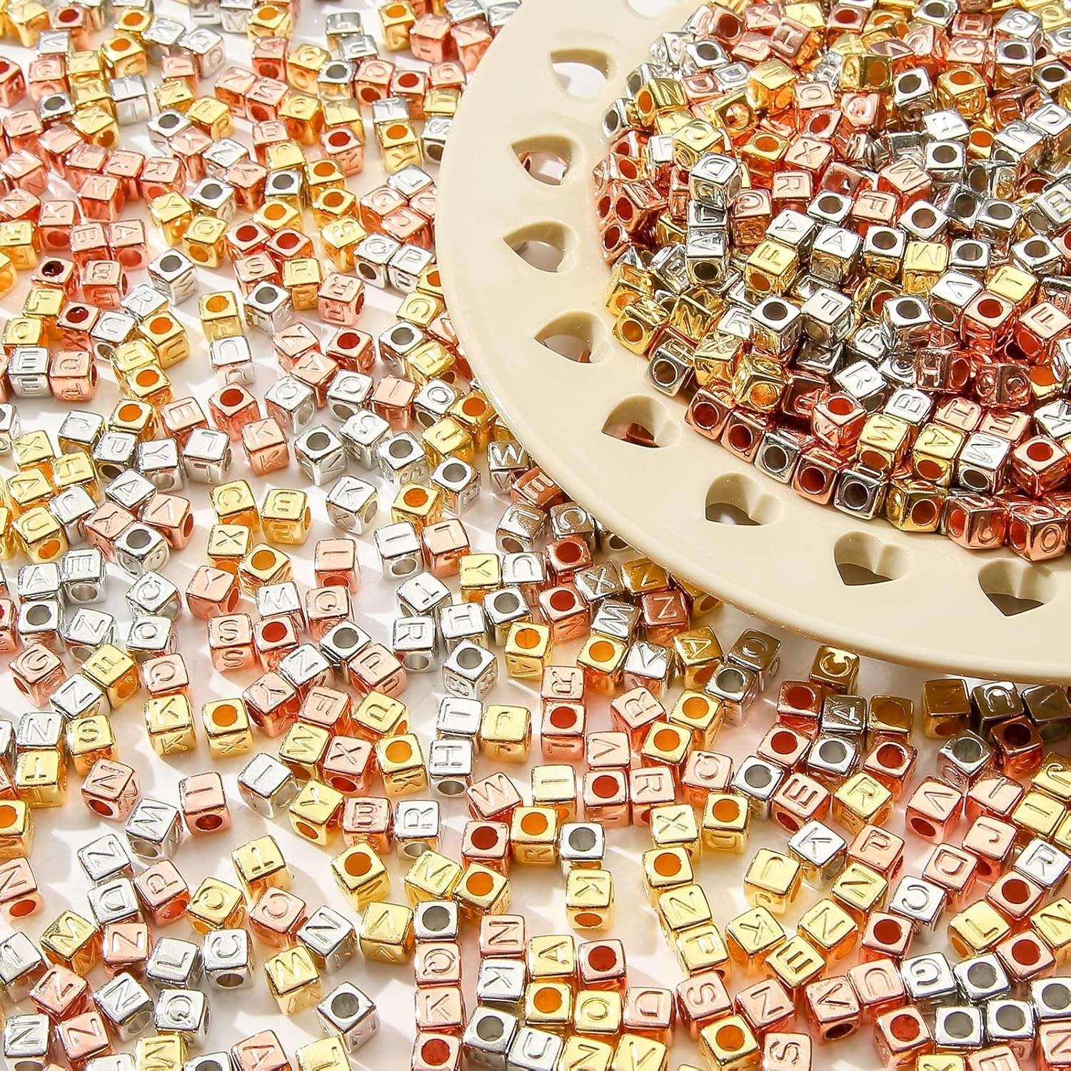 1000 Letter Beads Alphabet Beads Rose Gold Silver Cube Bulk Beads Wholesale 7mm