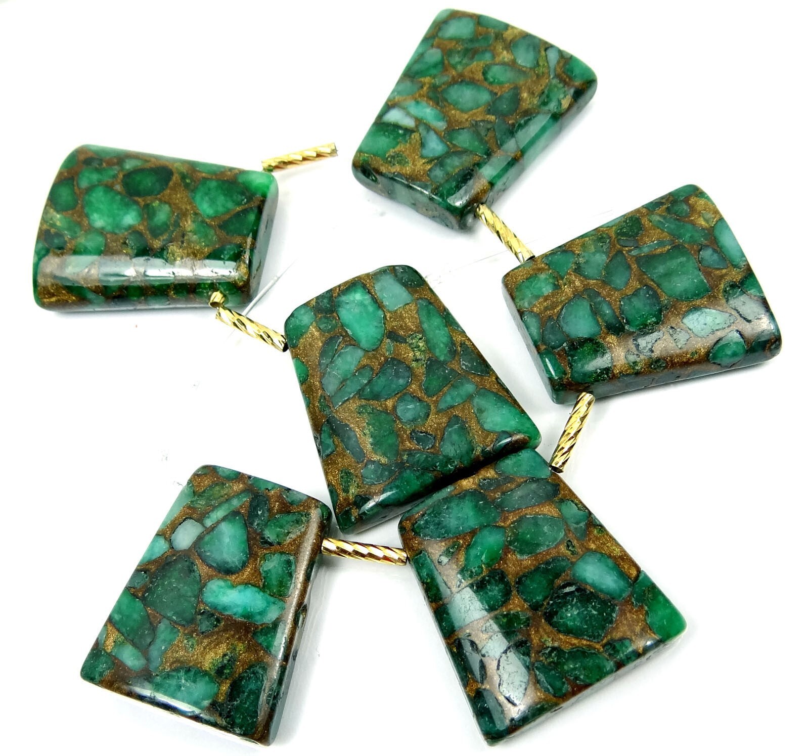 30mm Green in Quartz with Pyrite Ladder Trapezoid Pendant Beads (6 pcs)