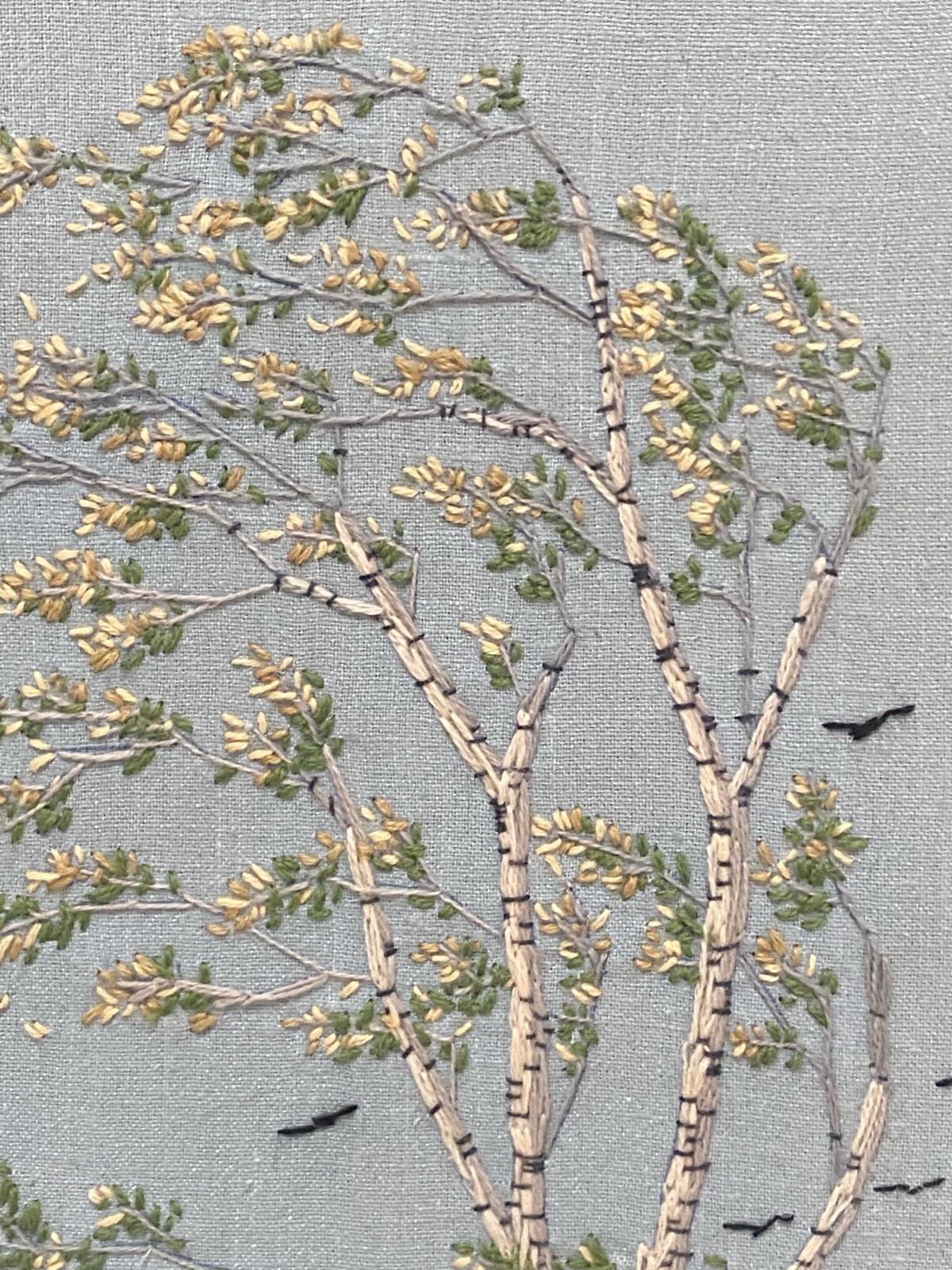 Vintage Paragon Birch in the Wind Crewel Embroidery Framed Mid Century Art 26×20