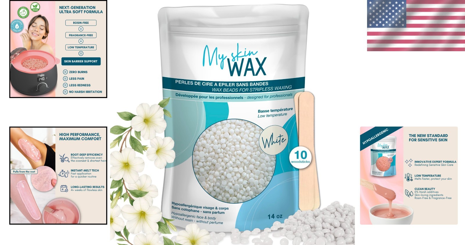 14oz Hypoallergenic Stripless Wax Beads for Sensitive Skin – Gentle Hair Removal