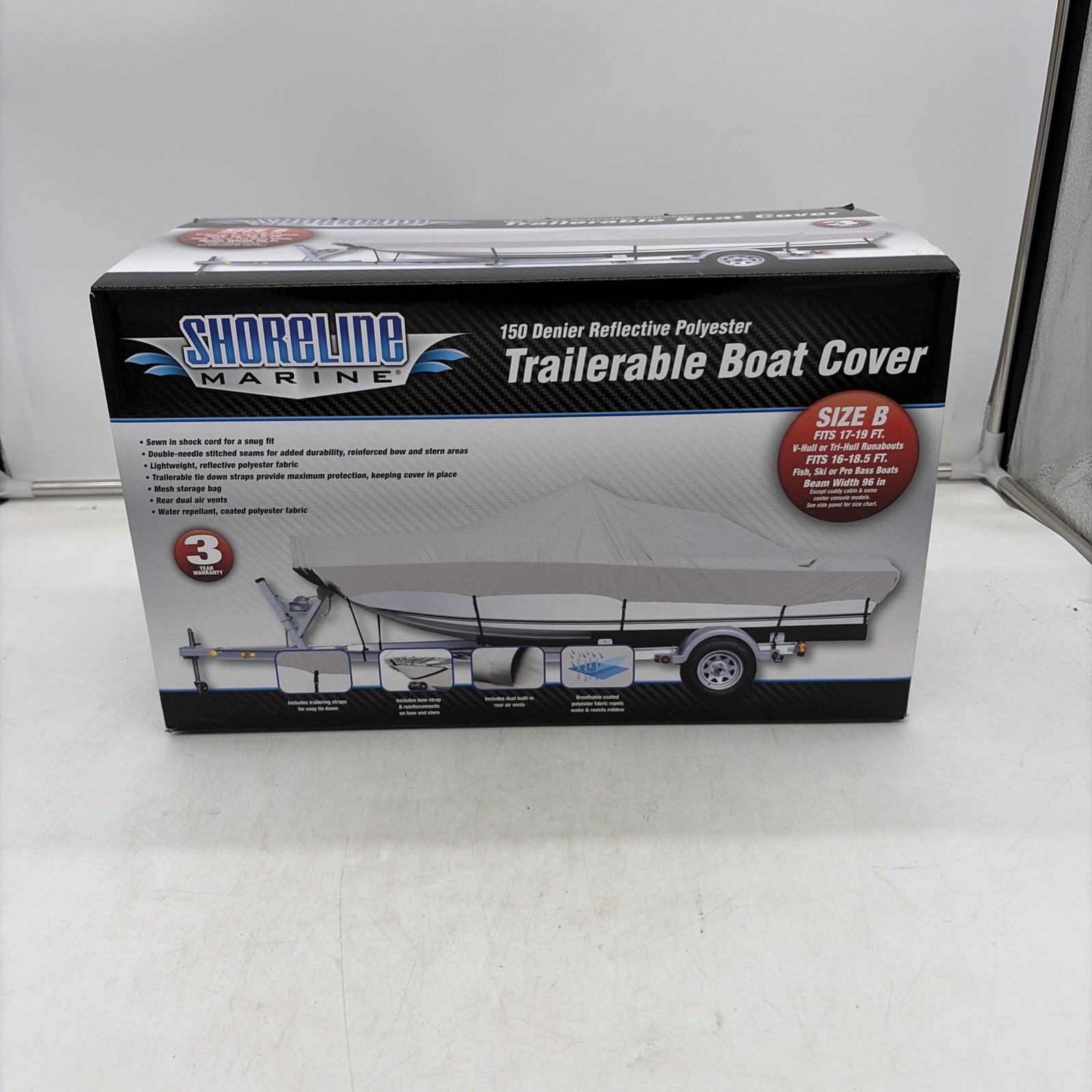 Shoreline Marine Sz B 17-19″ 150-Denier Polyester Boat Cover Gray