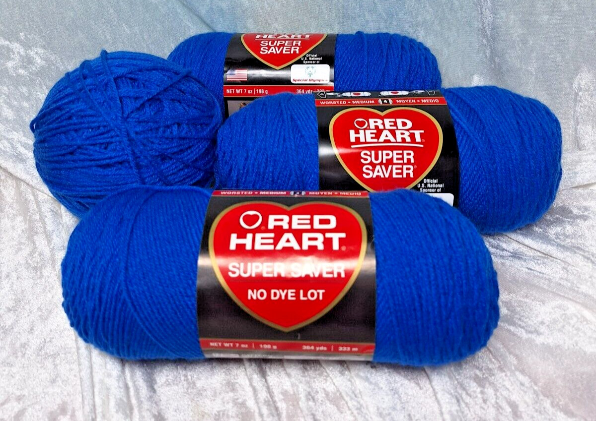 Lot of Red Heart Super Saver Yarn Blue 0886 7 Oz Skein E300 Acrylic 27 Oz Total