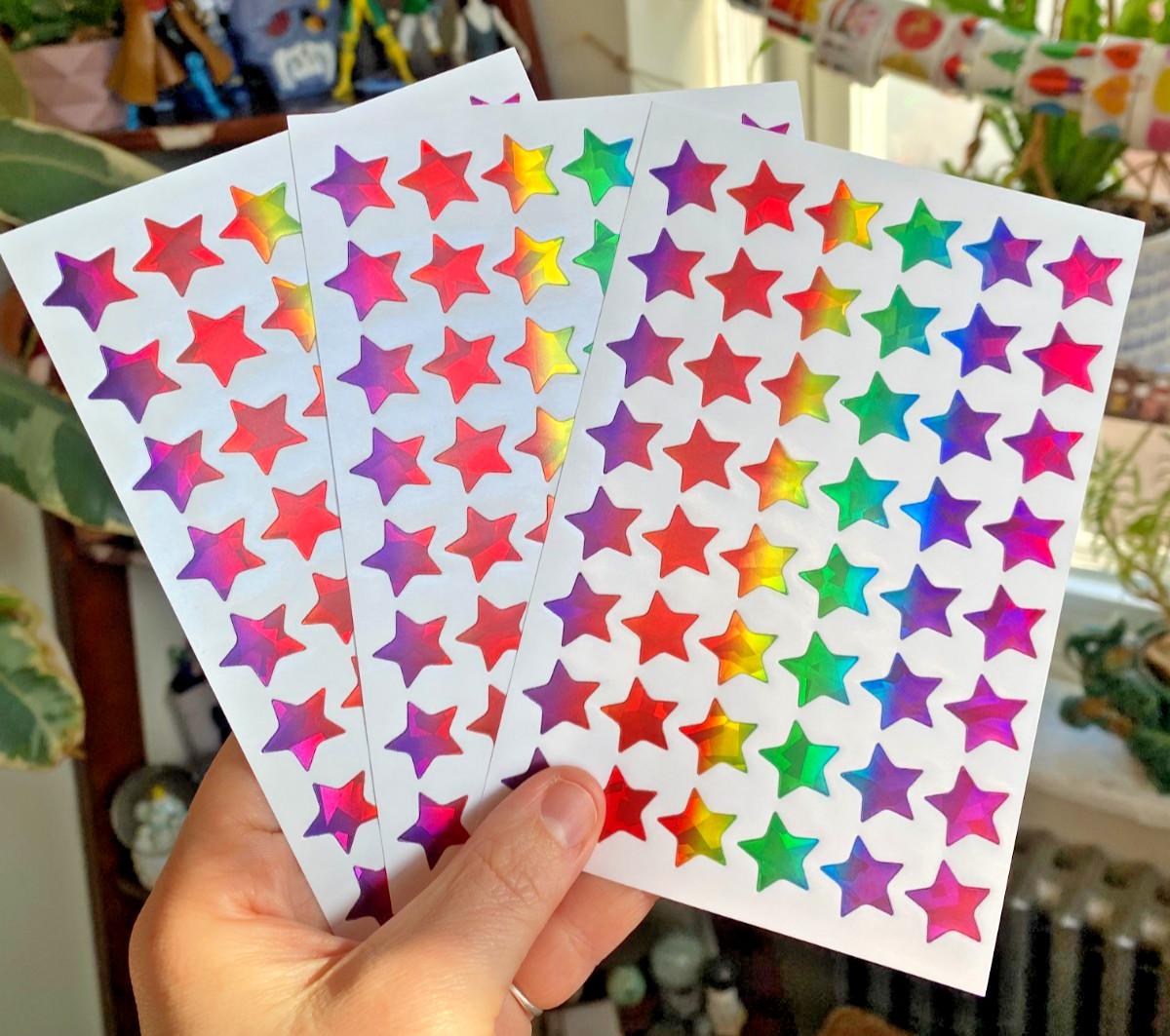 Lot Of 3 Prismatic Rainbow Star Sticker Sheets: Perfect for Planners!