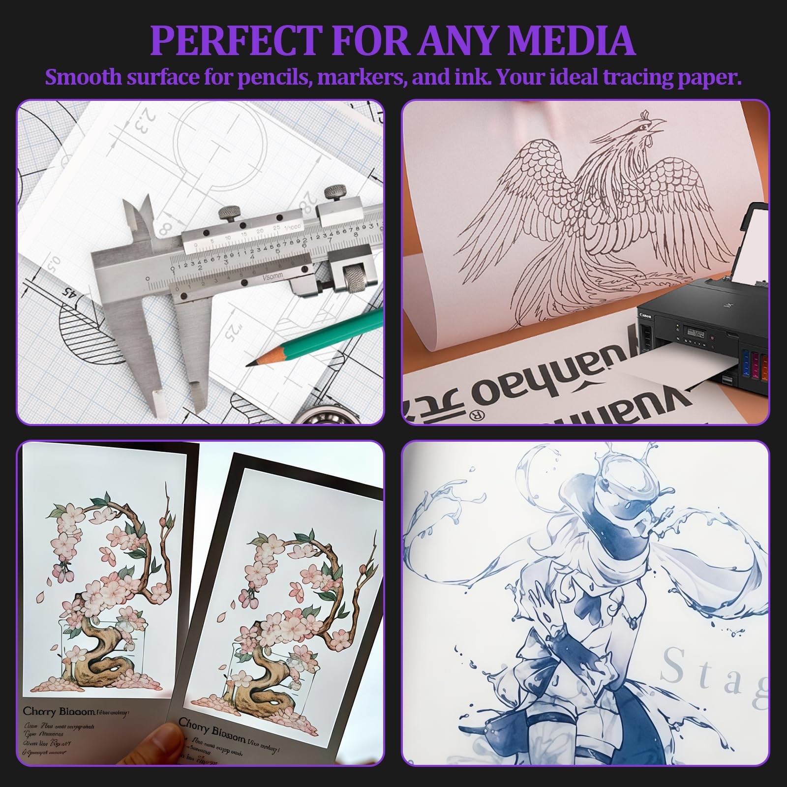 50 PCS Translucent Vellum Paper AcidFree Parchment Invitations Tracing Craft