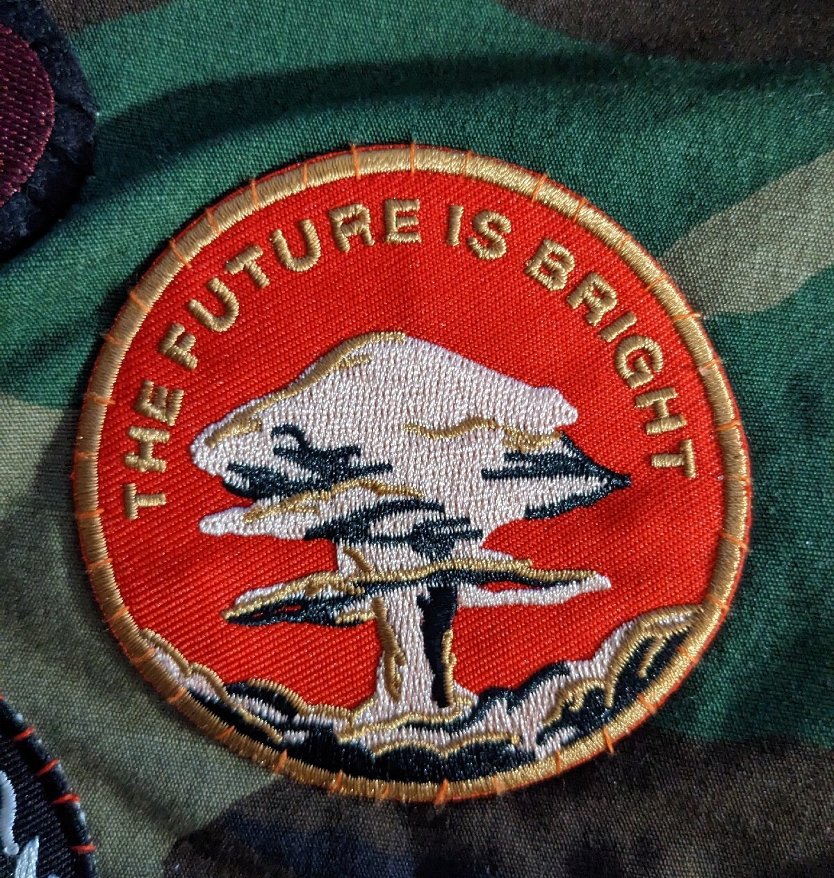 The Future is Bright Nuclear Bomb Mushroom Cloud Embroidered Iron On Patch 3.25″